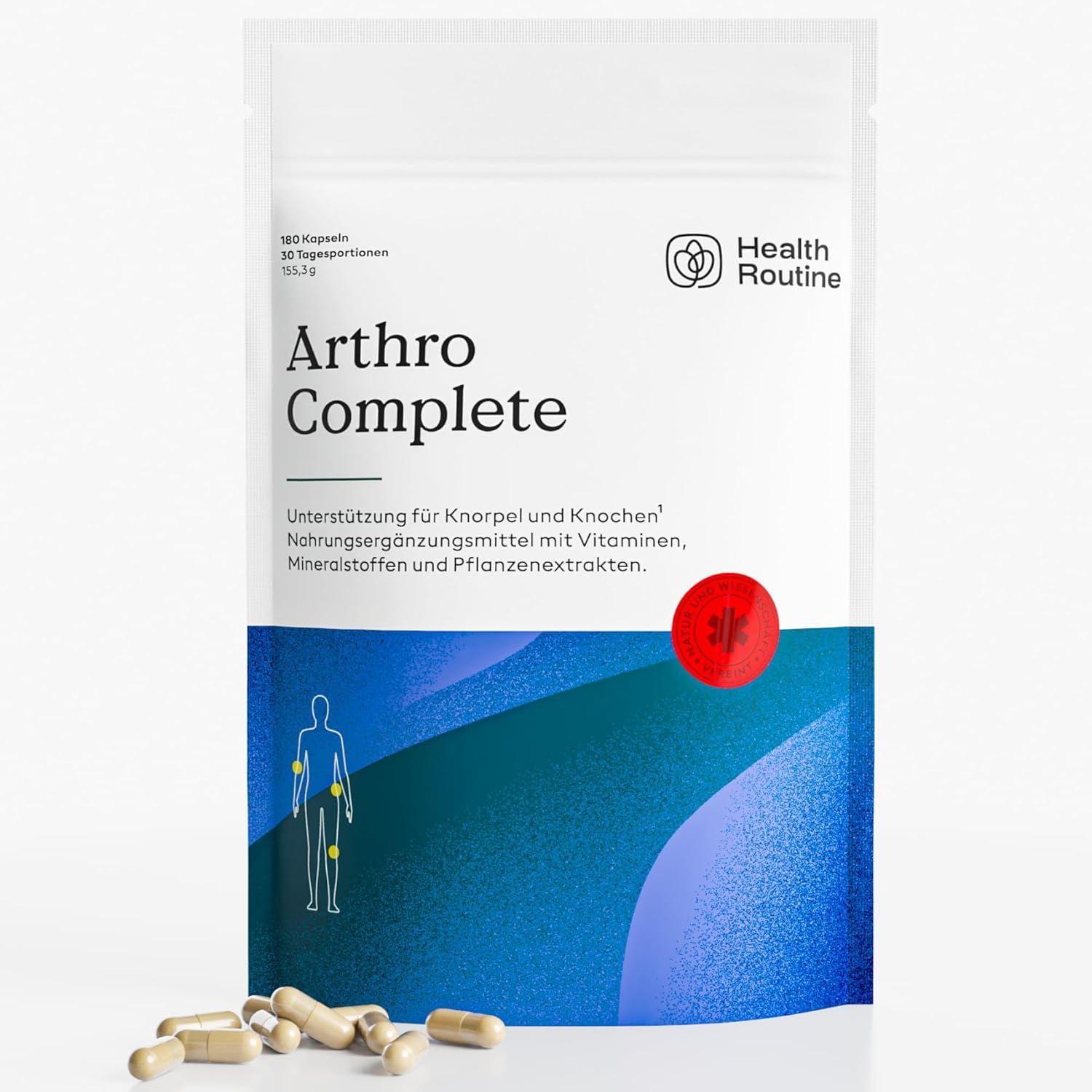 Health Routine Arthro Complete – Glucosamin Chondroitin Hochdosiert – 1er Pack – MSM, Kollagen, Hyaluronsäure, Curcumin & Boswellia – Gelenkkapseln für Knorpelaufbau, Gelenke, Knochen & Beweglichkeit