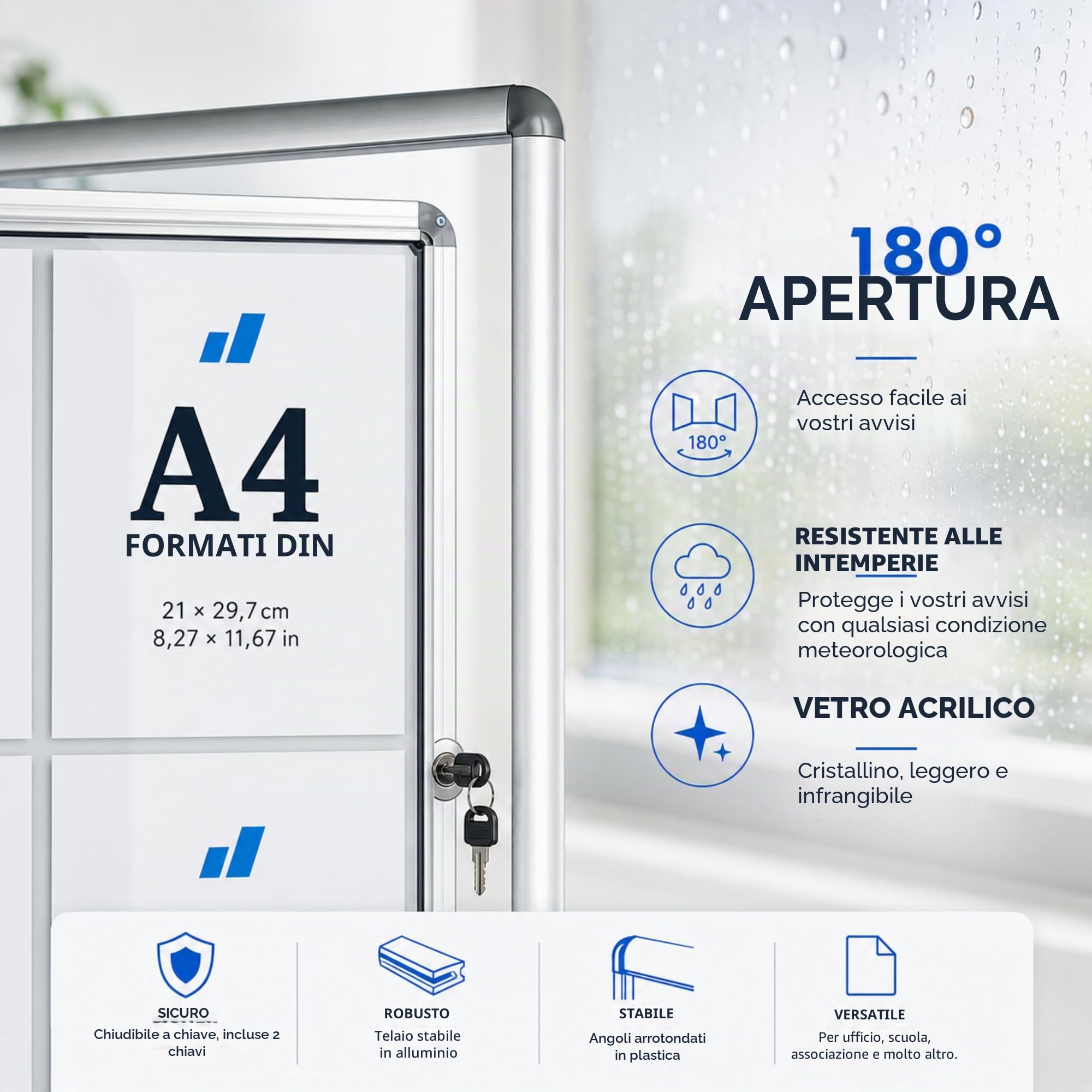 Floordirekt | bacheca in alluminuim, vetrina con serratura a chiave | lavagna magnetica - porta con serratura - telaio in alluminio | 6 x A4