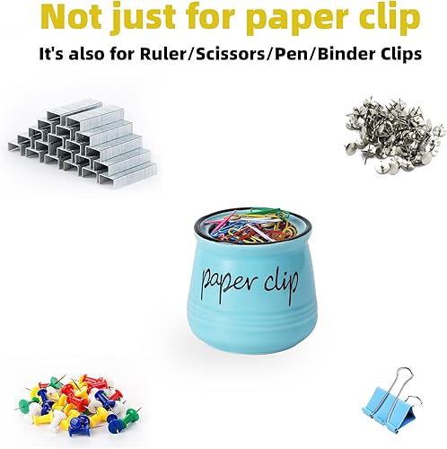 Miniatura 3 de Farmhouse - Soporte para clips de papel, organizador dispensador de clips de cerámica para escritorio, lindo soporte de alfileres de oficina, 12