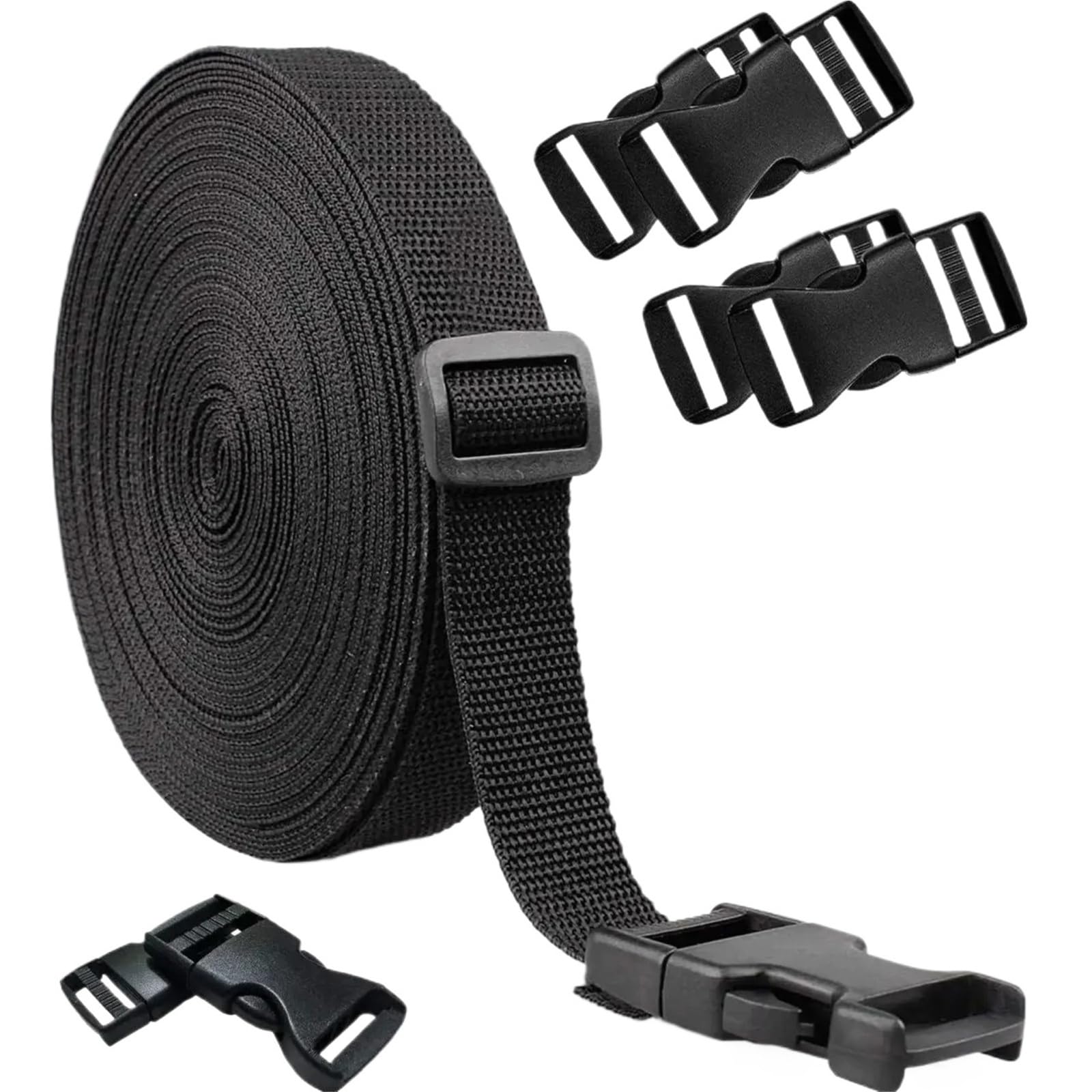 Correas para Mochilas 4/5/10/15M Nylon Webbing Strap with 10pcs Flat Side Release Buckles and Tri-Glide Slides For DIY Luggage Backpack Making(Black 100M X2.5CM)