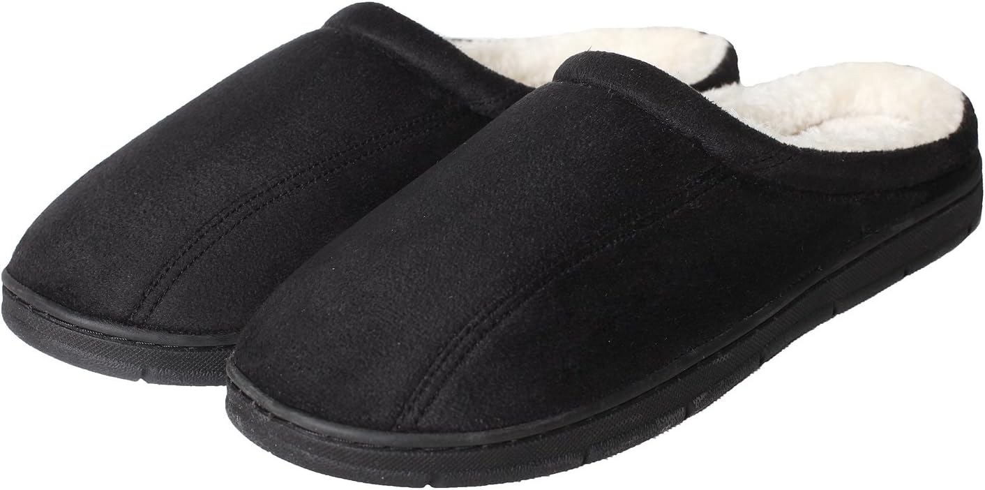 CareBey Men's Comfortable Winter Warm House Slip On Memory Foam Plush House Slippers Black US 13 M