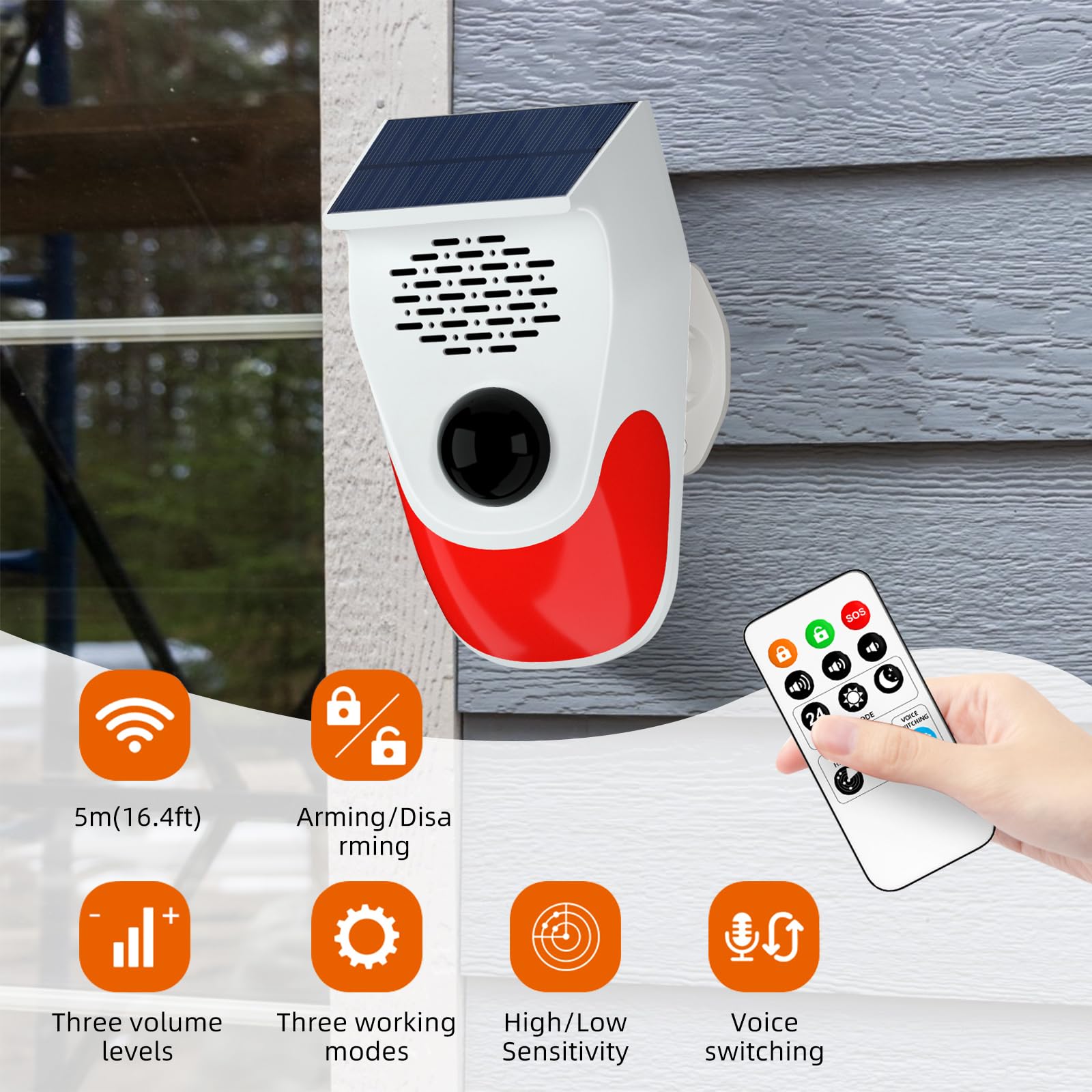 Bewegungsmelder Alarm,CEIEVER Bewegungssensor mit Fernbedienung Anti-Diebstahl Alarmanlage mit 3 Arbeitsmodi Sonnenenergie Bewegungsmelder Aussen für Haus, Wohnmobil, Wohnung,Auto,Garage,Büro