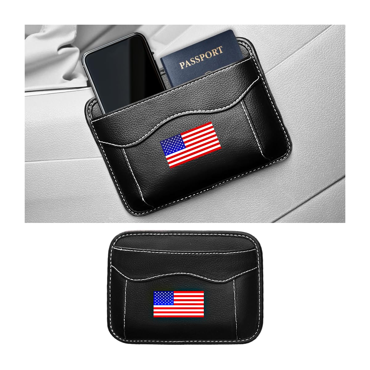 Car Seat Side Pocket Organizer, PU Leather Mini American Flag Vehicle Phone Holder Storage Bag, Auto Interior Tray Pouch Seat Gap Filler Accessories, Universal for SUV Sedan Truck (Multicolor)