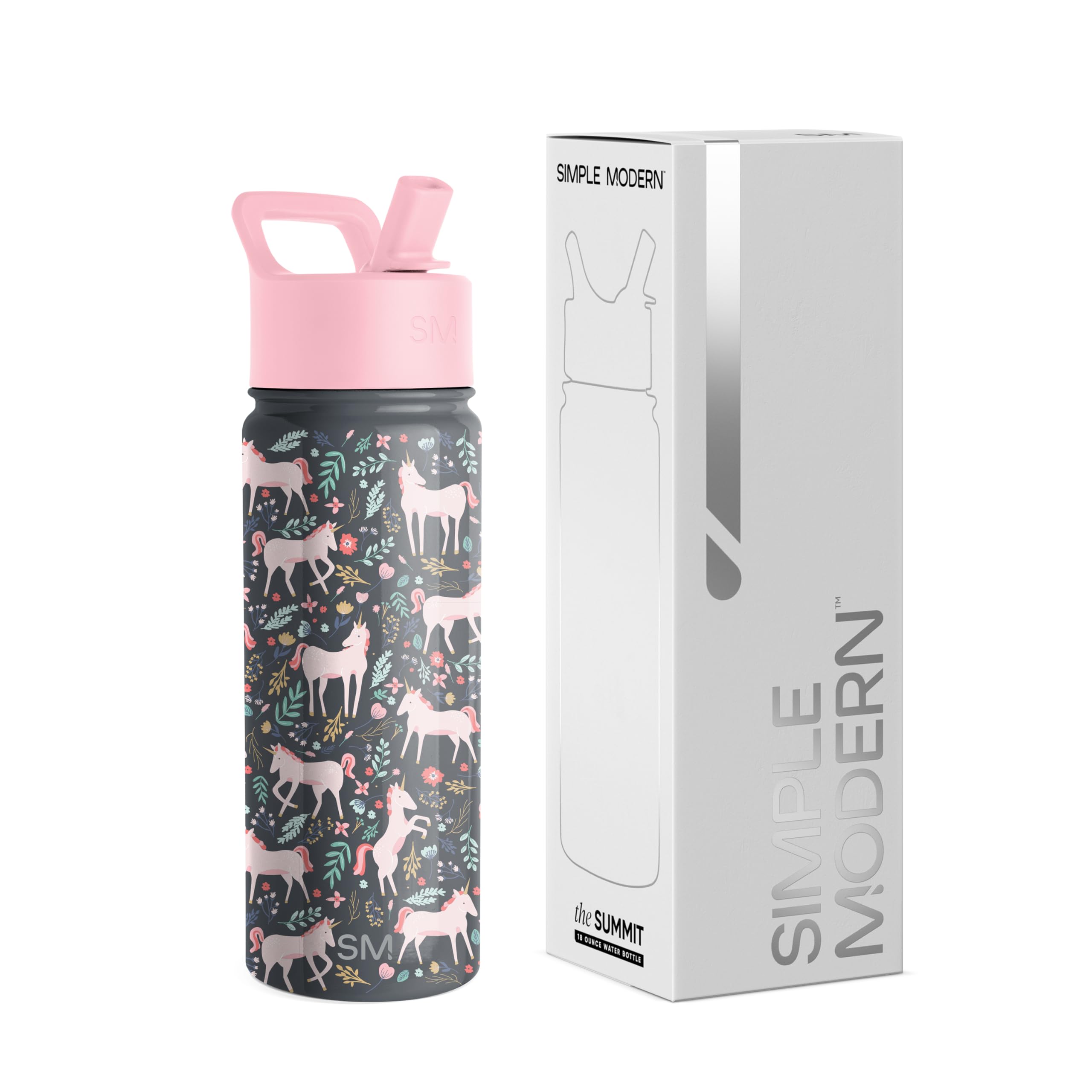 Simple Modern Kids Water Bottle with Straw, Unicorn Fields, 532 ml