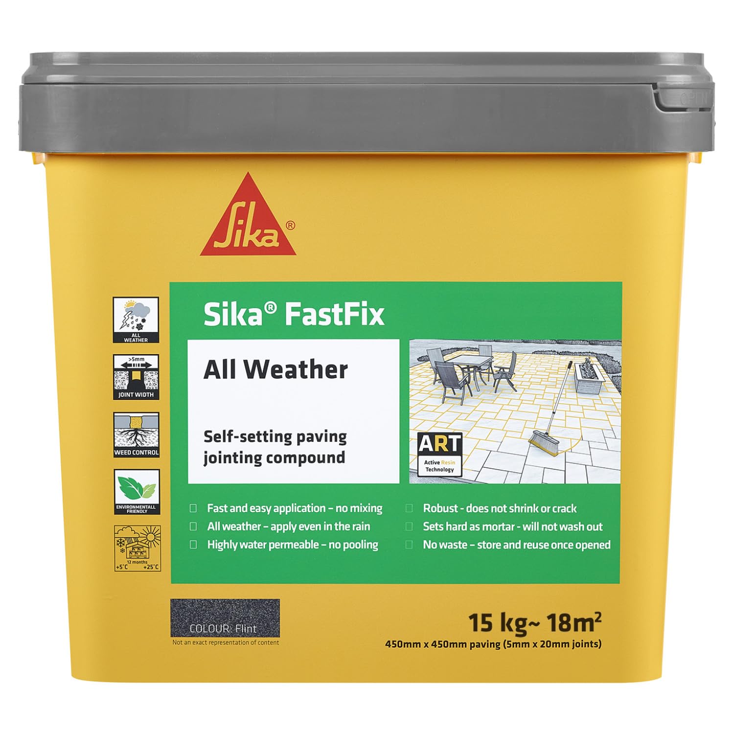 Sika – FastFix All Weather Self-Setting Paving Jointing Compound – Ready to Use – No Mixing Required – Flint – 15kg – 18 sq. m