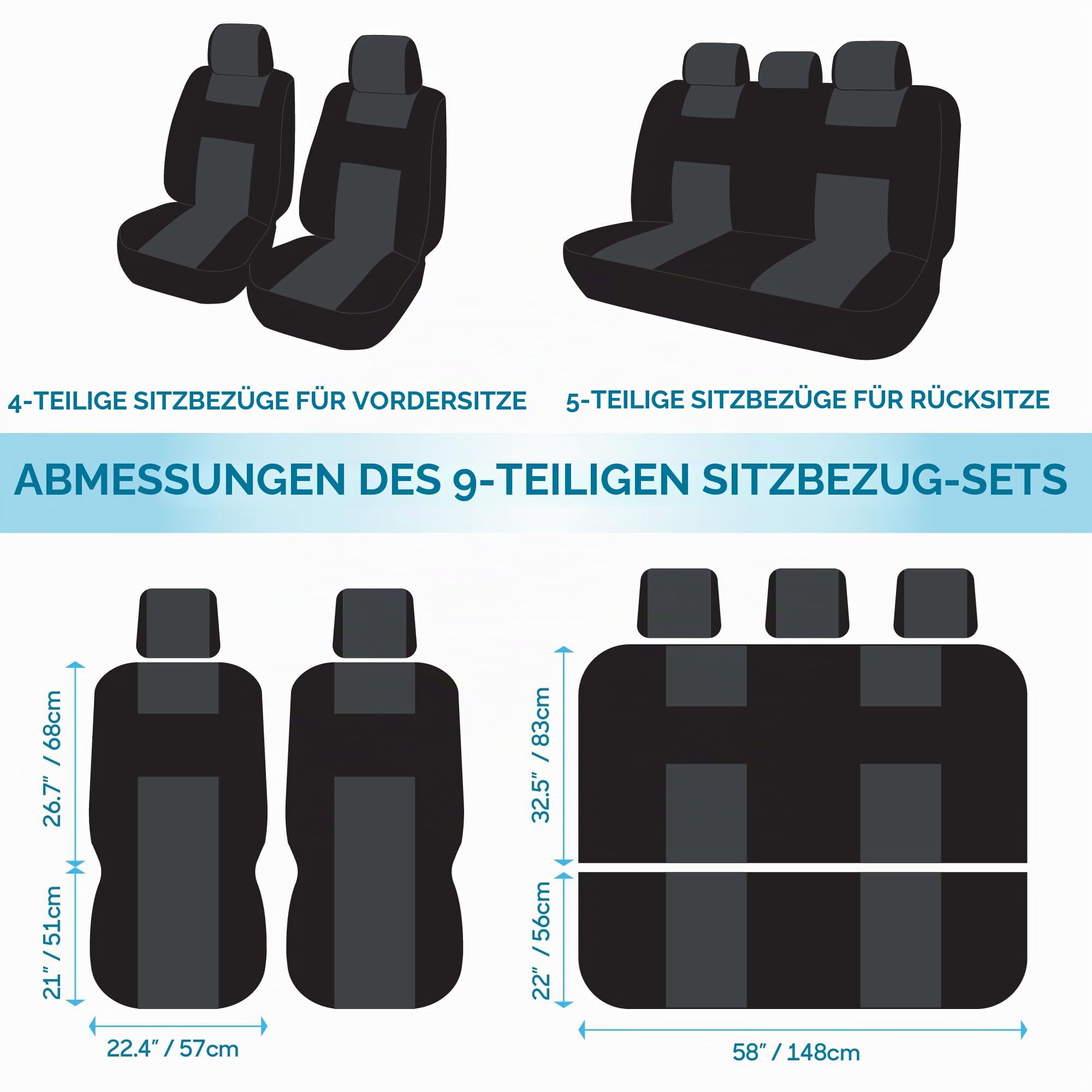 BDK PolyPro Autositzbezüge Komplettset in Lila auf Schwarz, vorne und hinten Geteilte Sitzbezüge für Autos, Autositzbezug-Set, Autozubehör für Auto, LKW, Van, SUV - Lila