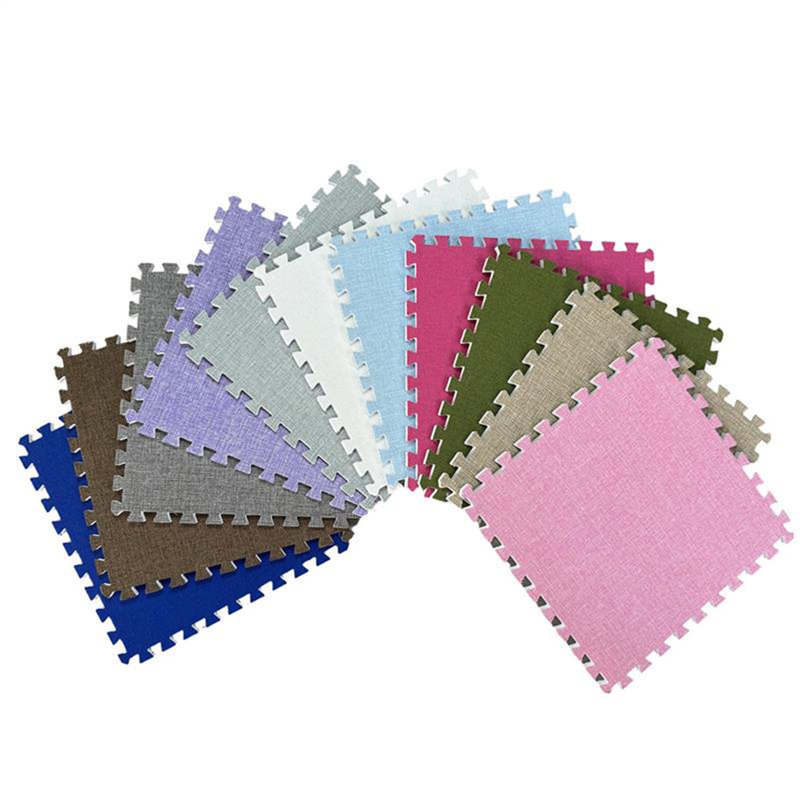 Palymaty 10 sztuk Puzzle kwadraty dywanowe, blokujące płytki dywanowe tkanina lniana górna, piankowe płytki podłogowe, maty do zabawy w puzzle na podłogę, 12x12 cali(Green+purple)