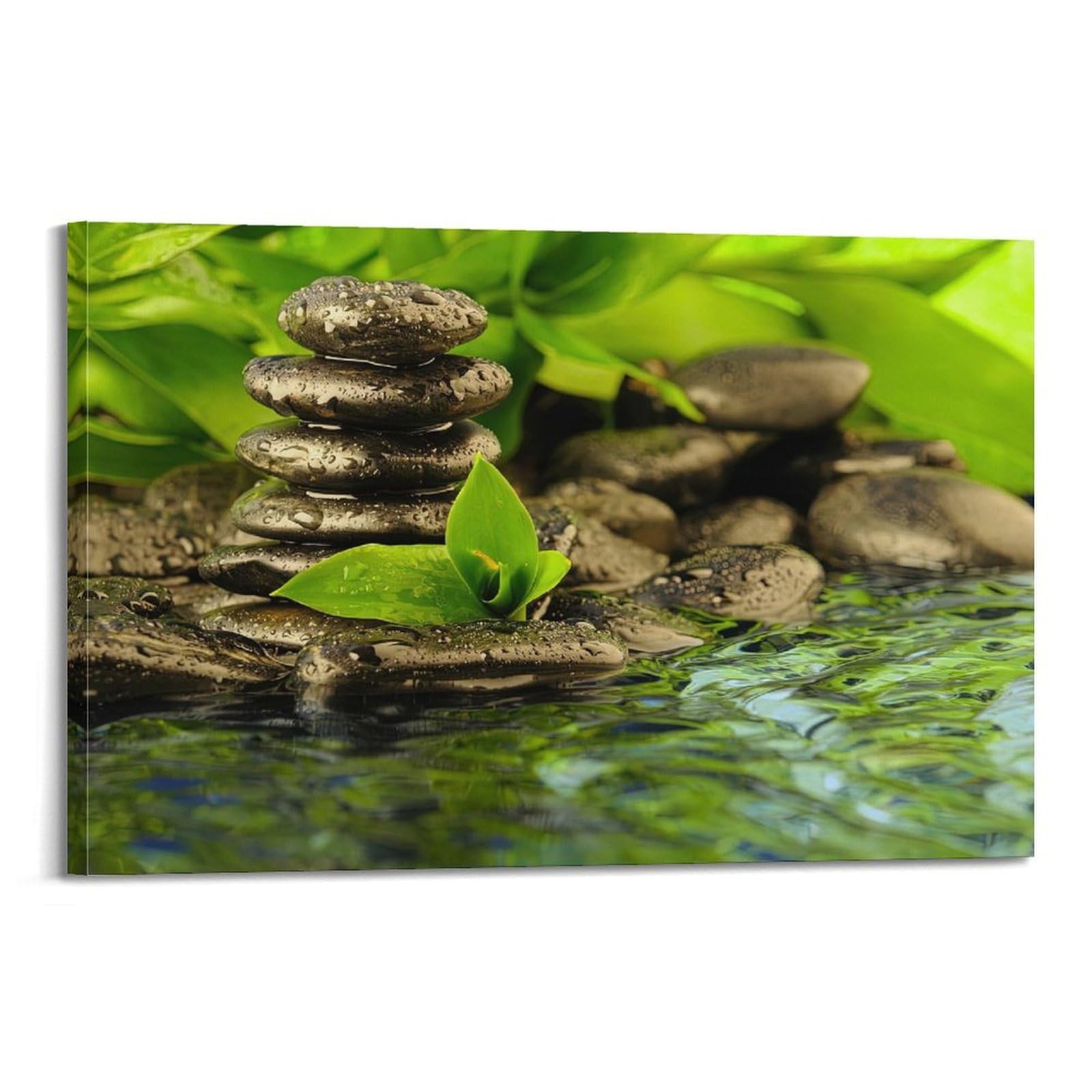 ZSZWHJ Zen Stones Poster Tranquil Stone Pyramid with Leaf Poster Decorative Painting Canvas Wall Posters And Art Picture Print Modern Family Bedroom Decor Posters 24x36inch(60x90cm)
