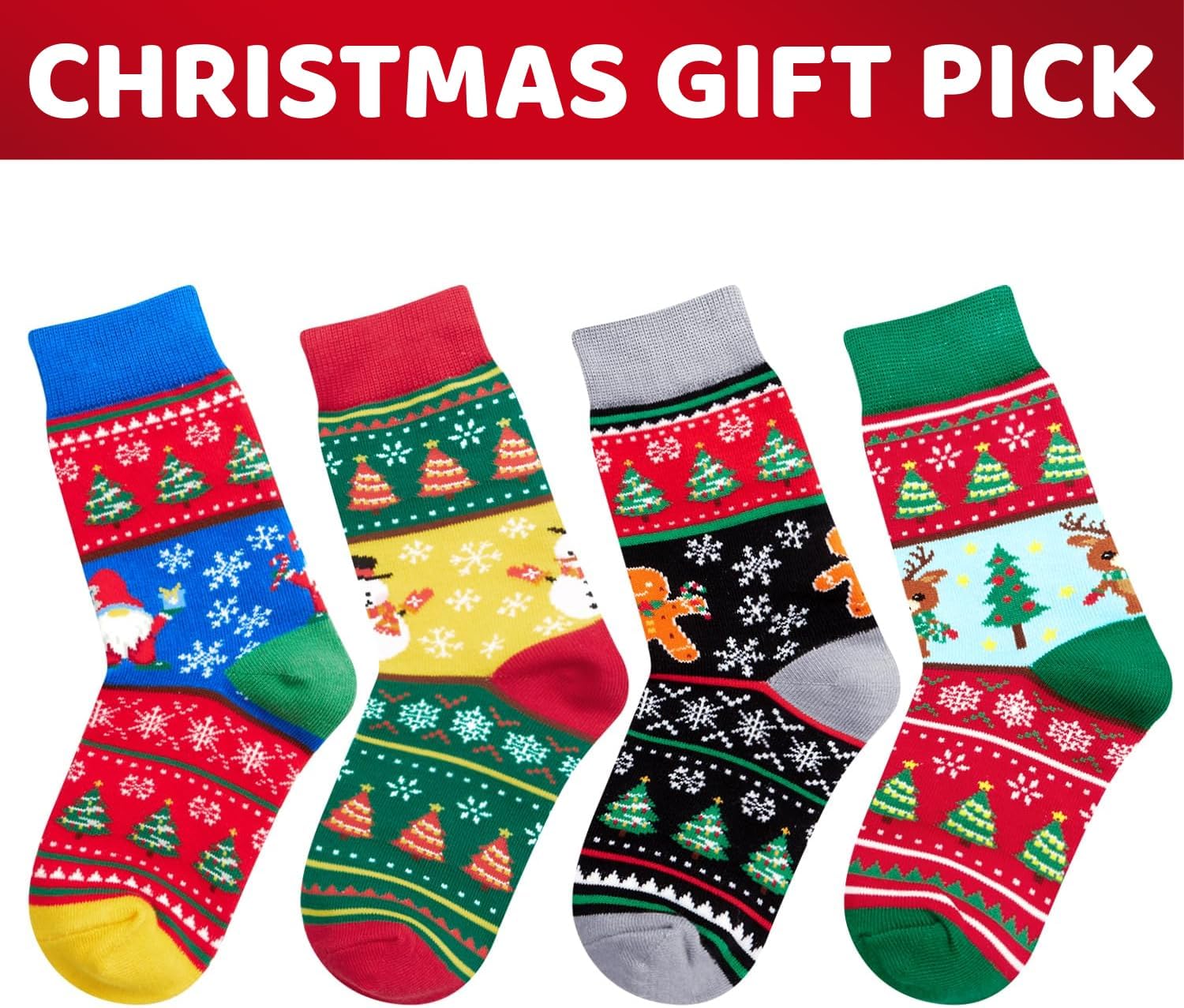HAPPYPOP Christmas Socks for Kids - Unisex Xmas Sock Gift Ideas for Teen Girls Boys 4 Pack - Image 6