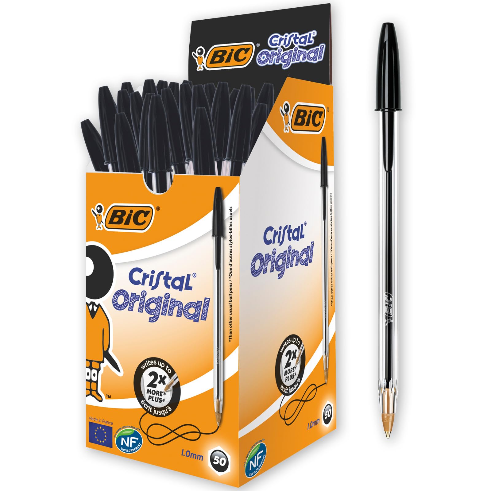 BIC Cristal Original Penne Nere a Sfera Punta Media 1 mm Confezione 50 Penne Fornitura per Cancelleria Scuola e Ufficio