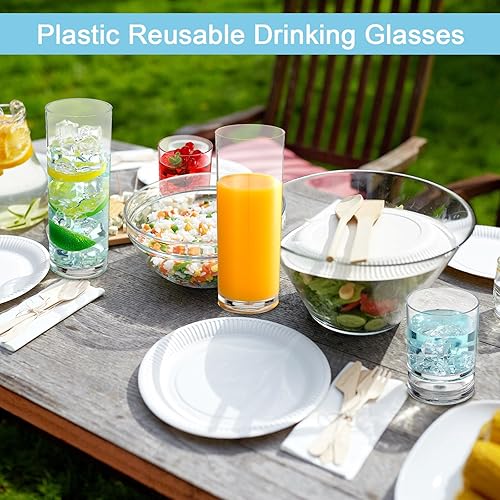 Miniatura 6 de Hushee Juego de 24 vasos de plástico transparente reutilizable a granel de 16 onzas y 11 onzas, vasos acrílicos para cócteles, bebidas de whisky,