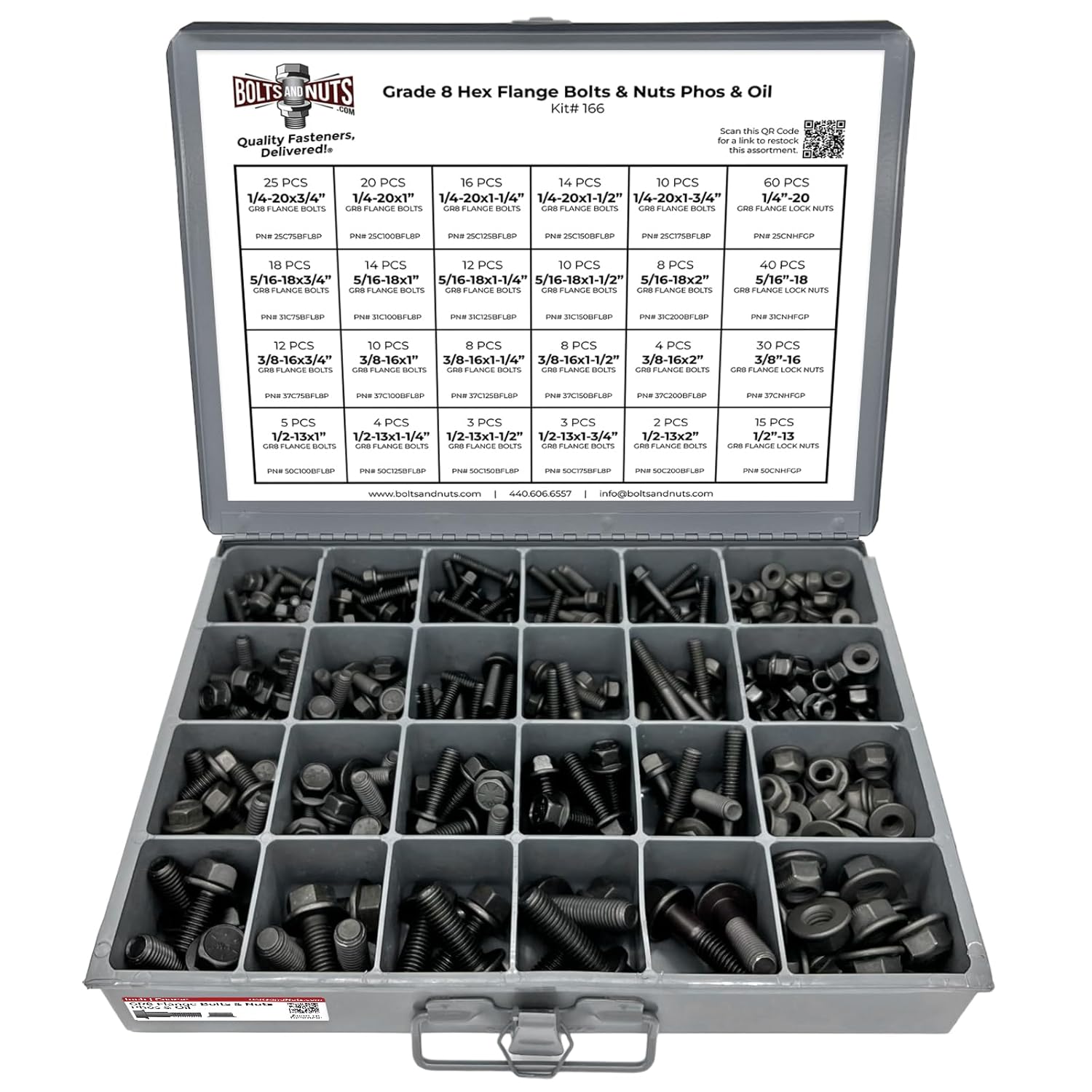 Grade 8 Hex Cap Flange Frame Bolt Black Phos & Locking Flange Nuts Assortment Kit - 352 Pieces!