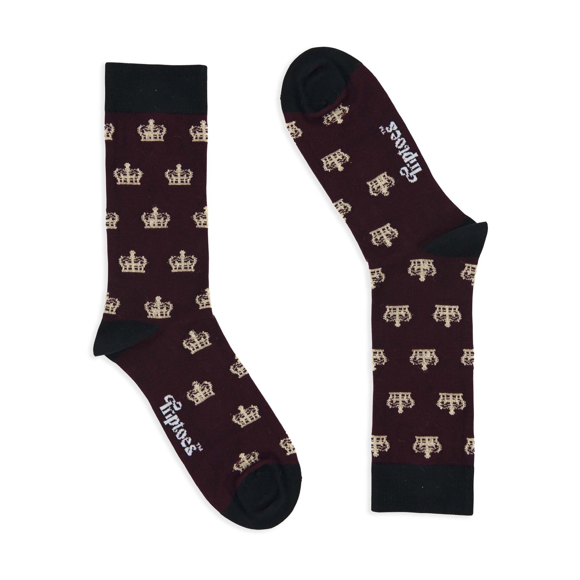Triptoes Men's Royal Crown Oxblood (Uk Size 7-11) Funky Socks - Uk Novelty Colourful Bamboo British Socks, 7-11