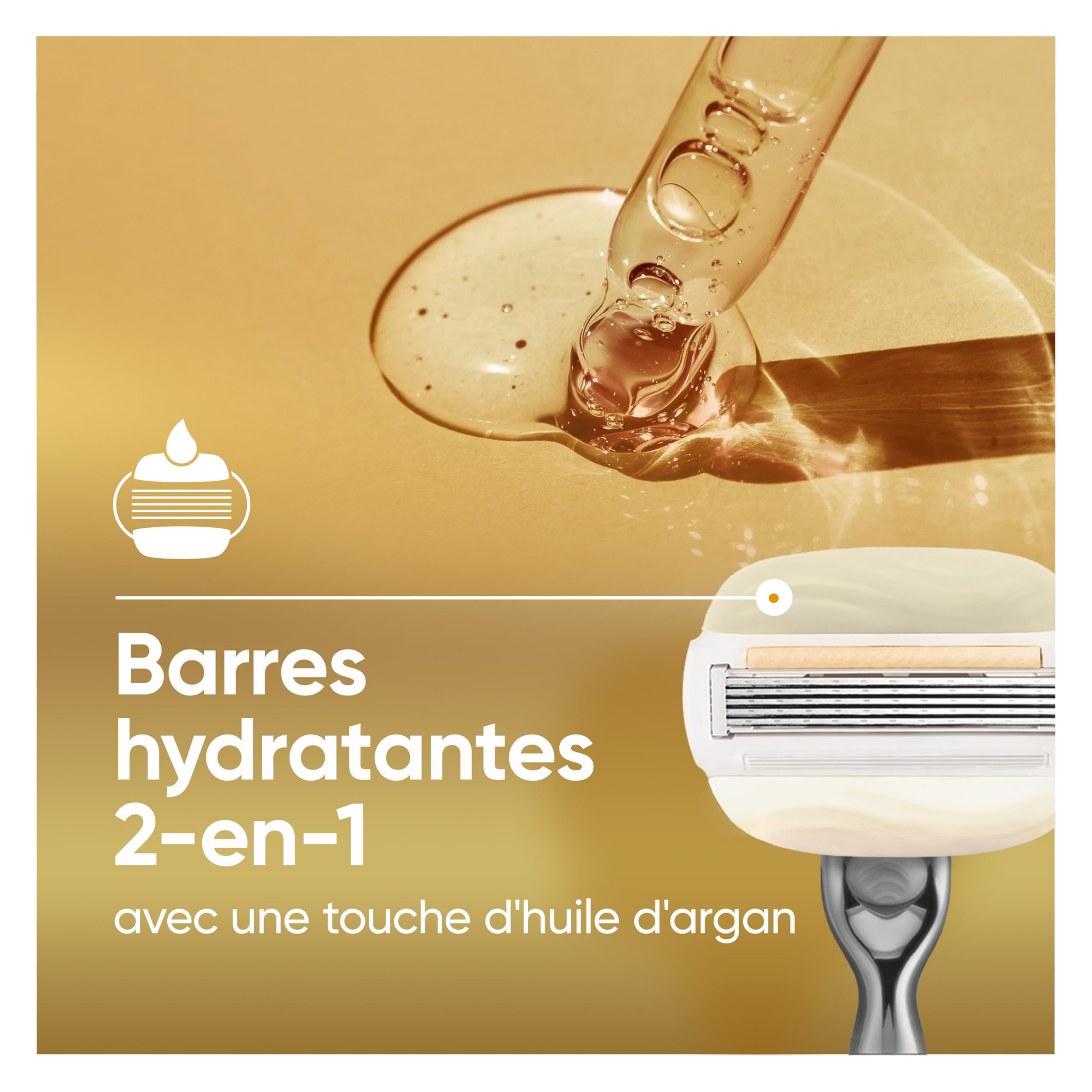Gillette Venus Lames de Rasoir Femme, 3 Recharges Comfort Glow | Formule à l’Huile d’Argan Conçue pour la Peau Sèche, Barres Hydratantes, Mousse et Rase, 1 Rechange Jusqu’à 30 Jours