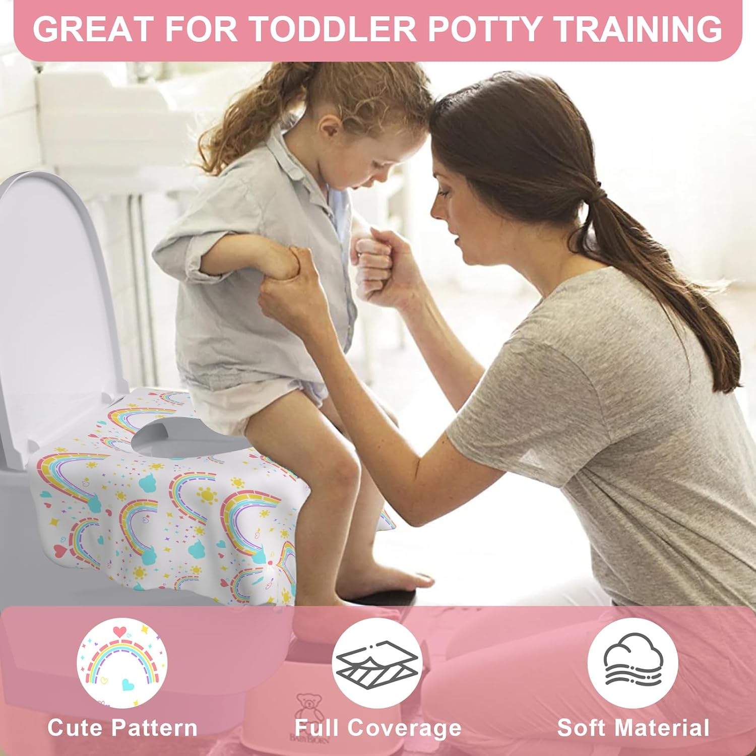 20 Pack Disposable Toilet Seat Covers - Extra Large, Waterproof - Toddler Potty Training, Portable Potty Covers for Kids & Adults, Kids Travel Essentials for Airplane, Trip (Rainbow)