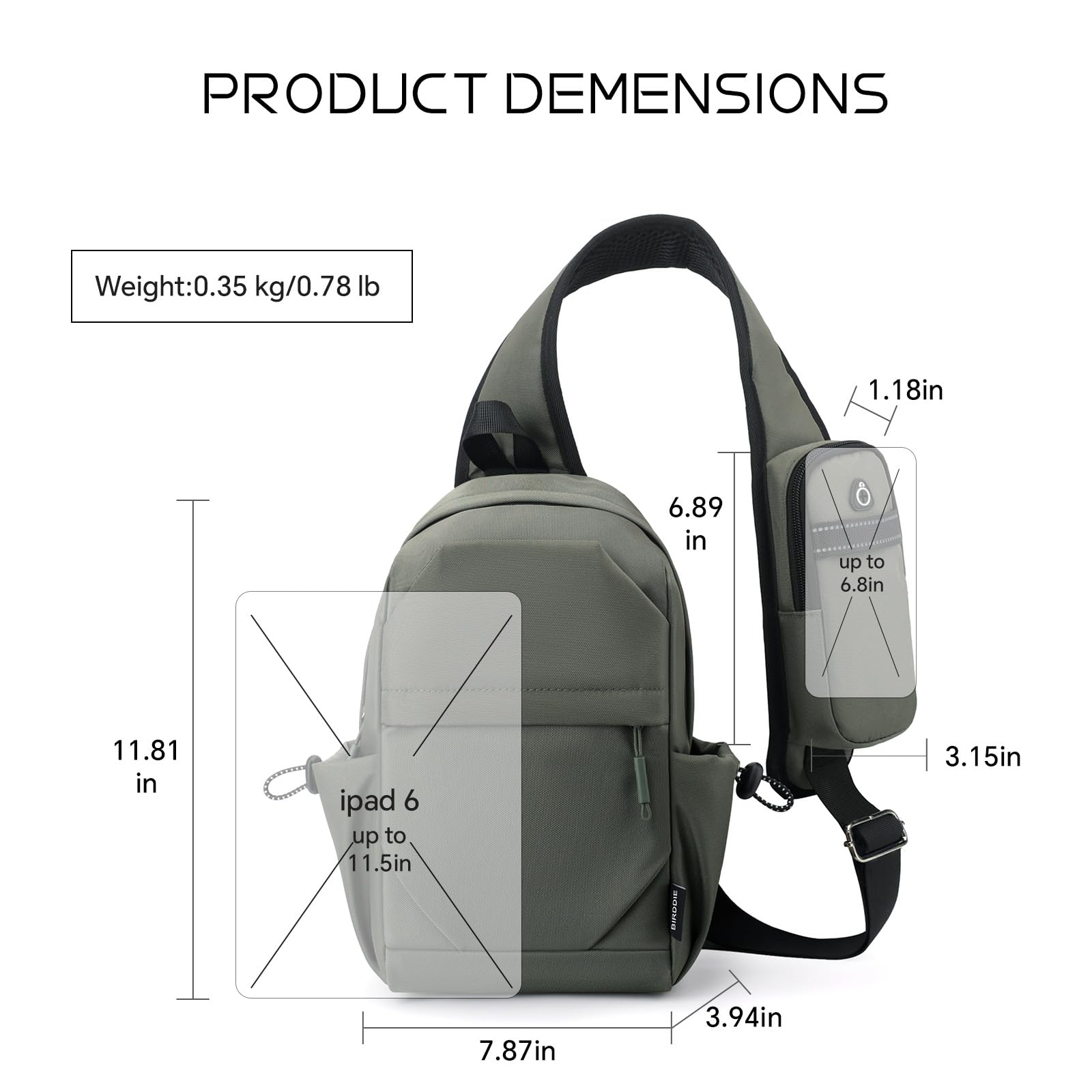 BIRDDIE Borsa a tracolla crossbody, zaino da trekking con tracolla regolabile per viaggi, escursioni, shopping, tempo libero e sport