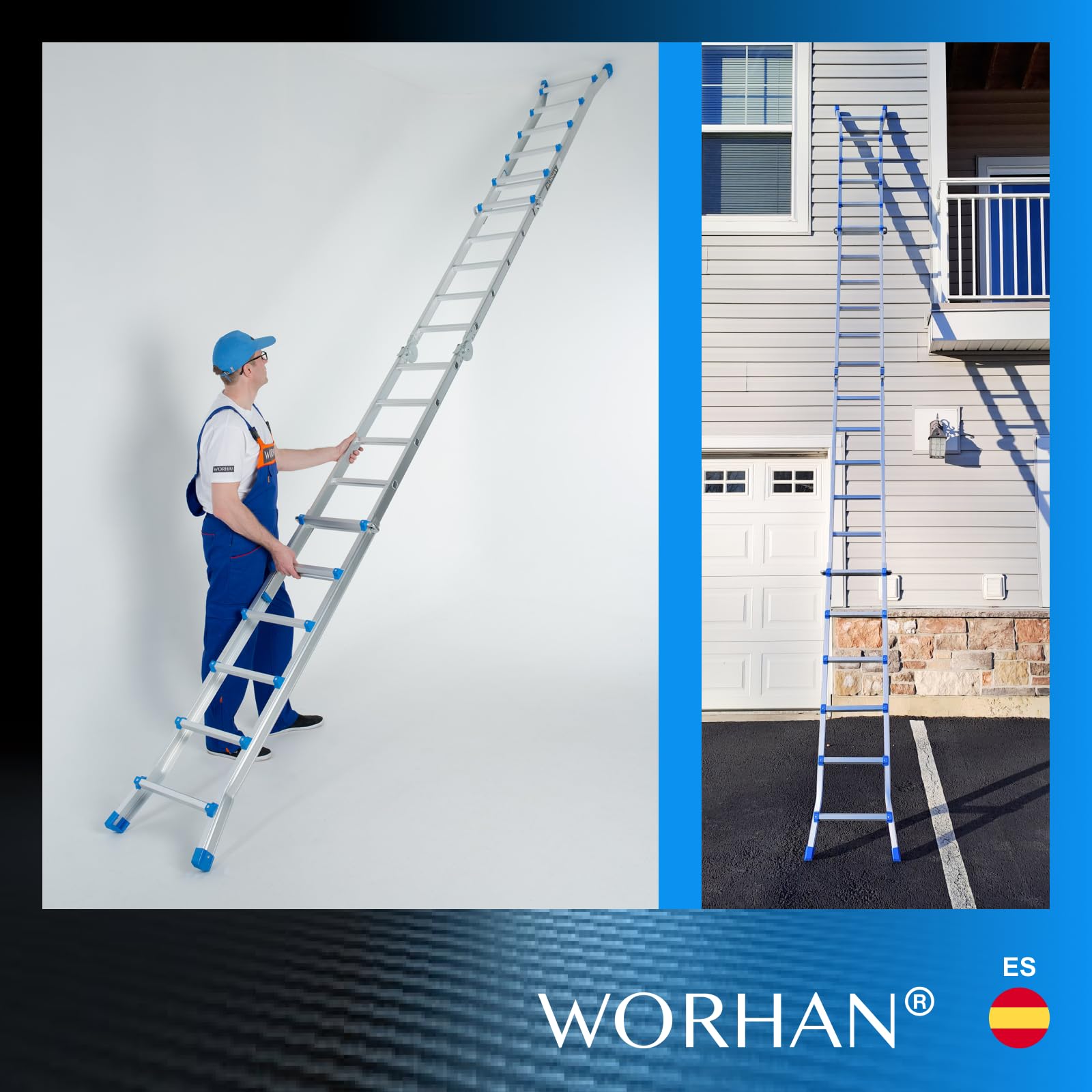 Escalera 587cm Aluminio Telescopica 5.87m Multifuncion Multiuso Aluminio Plegable Tijera L6