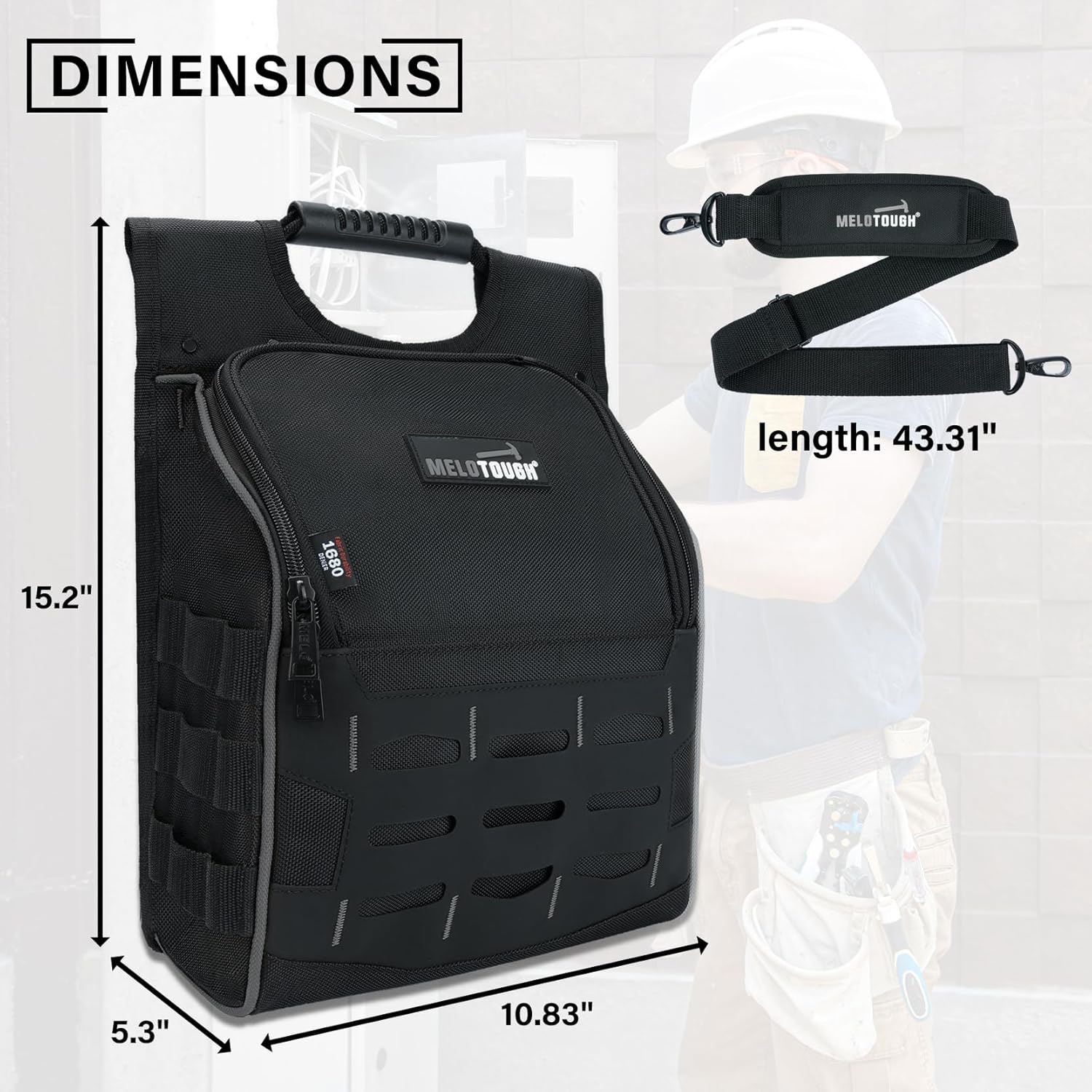 MELOTOUGH Electrician Tool Pouch with Shoulder Strap, Tool Belt HookCordless Drill Holster Hook with Metal Clip for Work Belt (Grey)