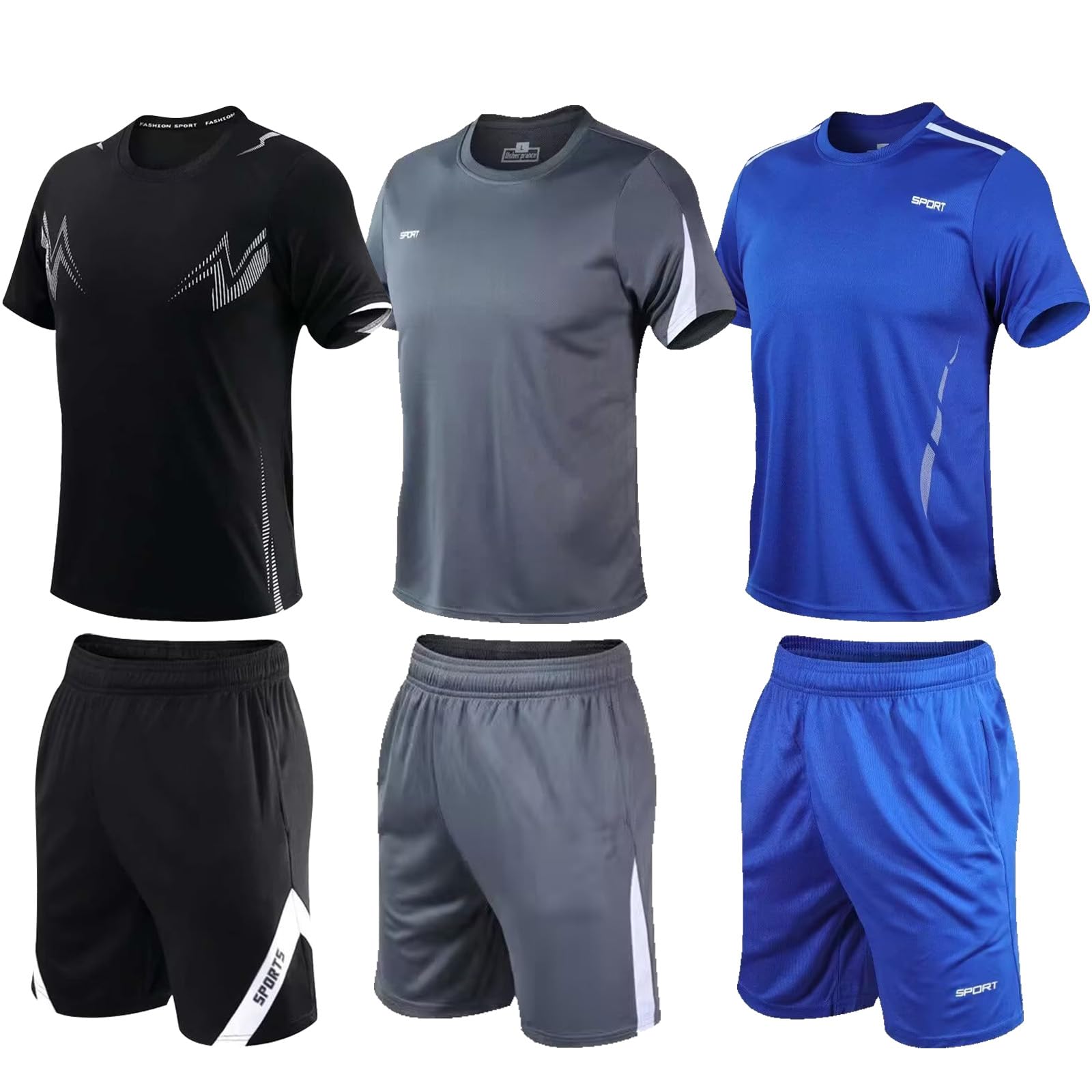 BOOMCOOL Ropa de gimnasio para hombre, camisas de entrenamiento para hombre, conjuntos de 6 piezas de camisas y pantalones cortos