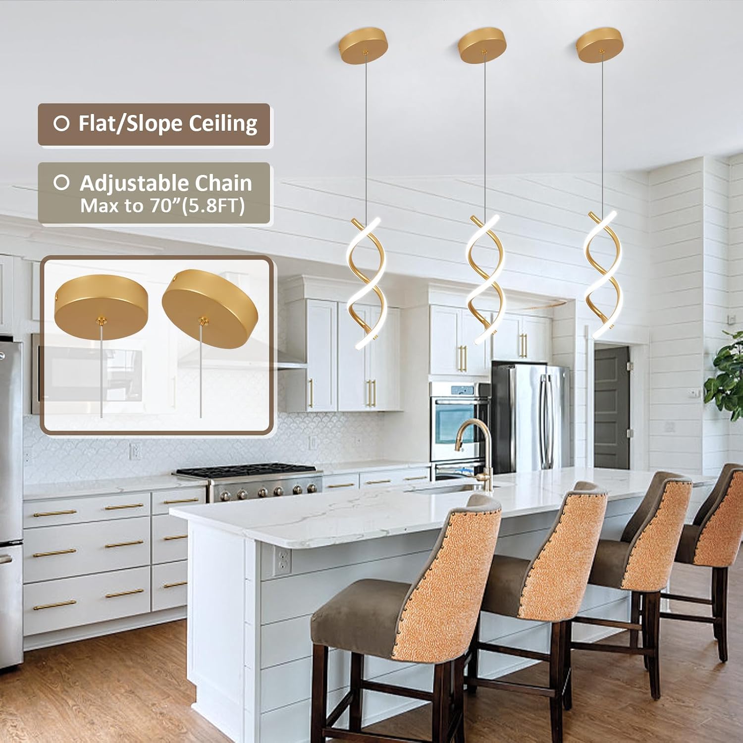 CANEOE LED Pendant Light Fixtures,Gold Modern Led Pendant Light Kitchen Island,Adjustable Height Kitchen Hanging Light Fixture Modern Island Light for Island Dining Room Pendant Lamp,1 Pack image 3