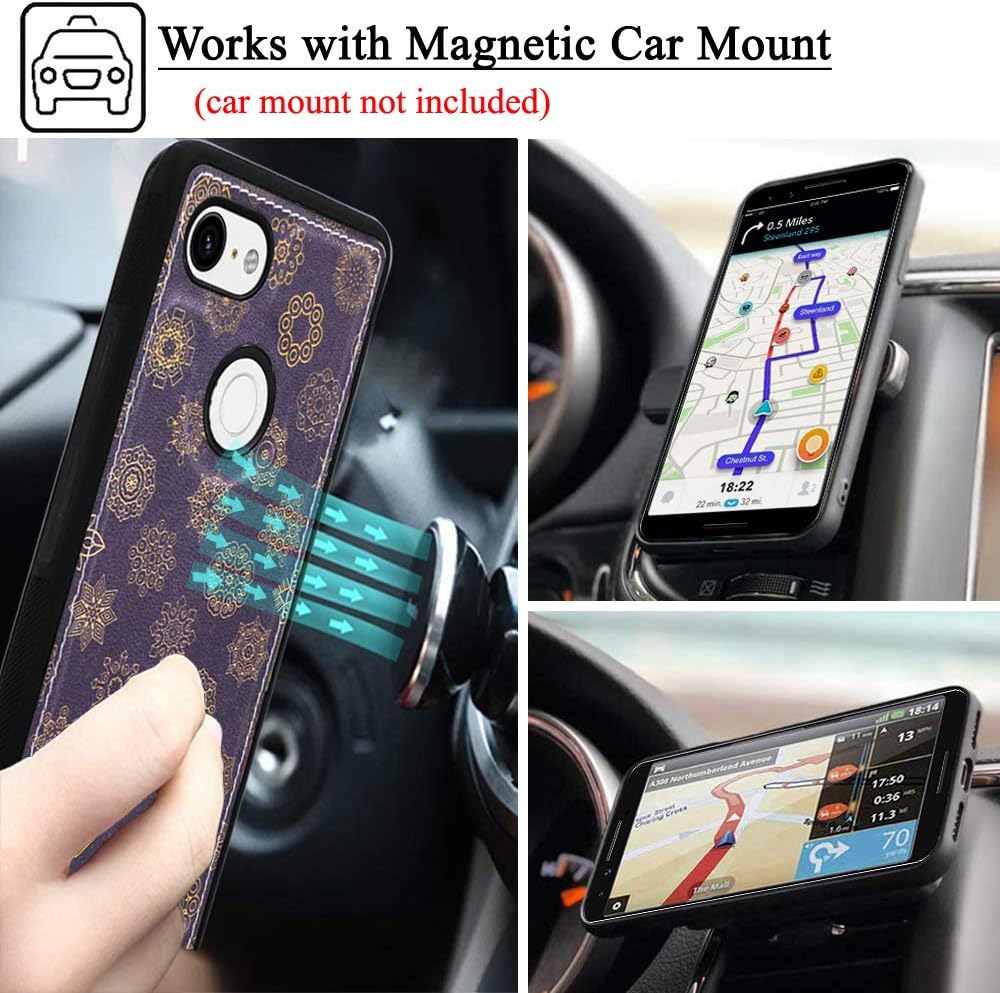 Mefon Google Pixel 3 Case Wallet Leather Detachable, with Tempered Glass and Wrist Strap, Enhanced Magnetic Closure, Card Slot, Kickstand, Durable Slim, Flip Folio Cases for Pixel 3 (Mandala 1)