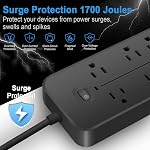 Surge Protector Power Bar, 10-in-1 Charging Station with 6 Widely Spaced AC Outlets & 4 USB Ports (USB-C), Flat Plug Extension Cord, Wall Mount Multi-Plug Outlet Extender for Home, Office