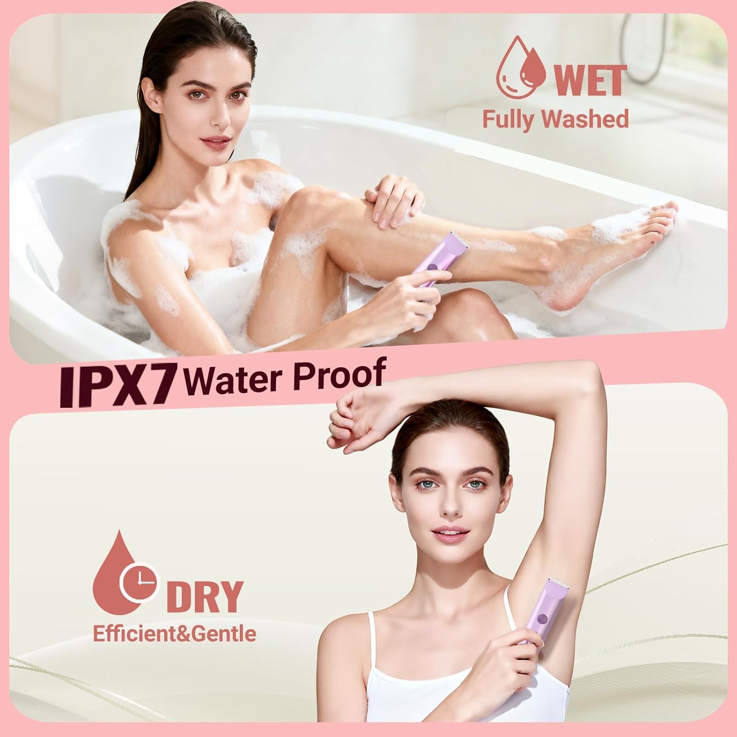 Bikini Trimmer for Women 2in1 High Power Epilators Hair Removal Waterproof Electric Razors Women's Electric Razor Pubic Hair Trimmer Shaver for Women for Ladies Pubic,Face, Underarms,Legs(Purple) - Image 4