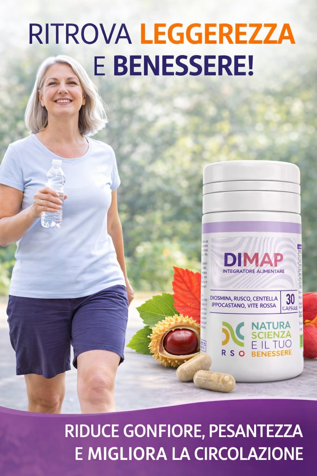 DIMAP Circulation Jambes Gonflées et Varices | Diosmina 500 mg, Centella, Rusco | 30 Capsules | Complément pour Lourdeur, Microcirculation et Capillari | Fabriqué en Italie