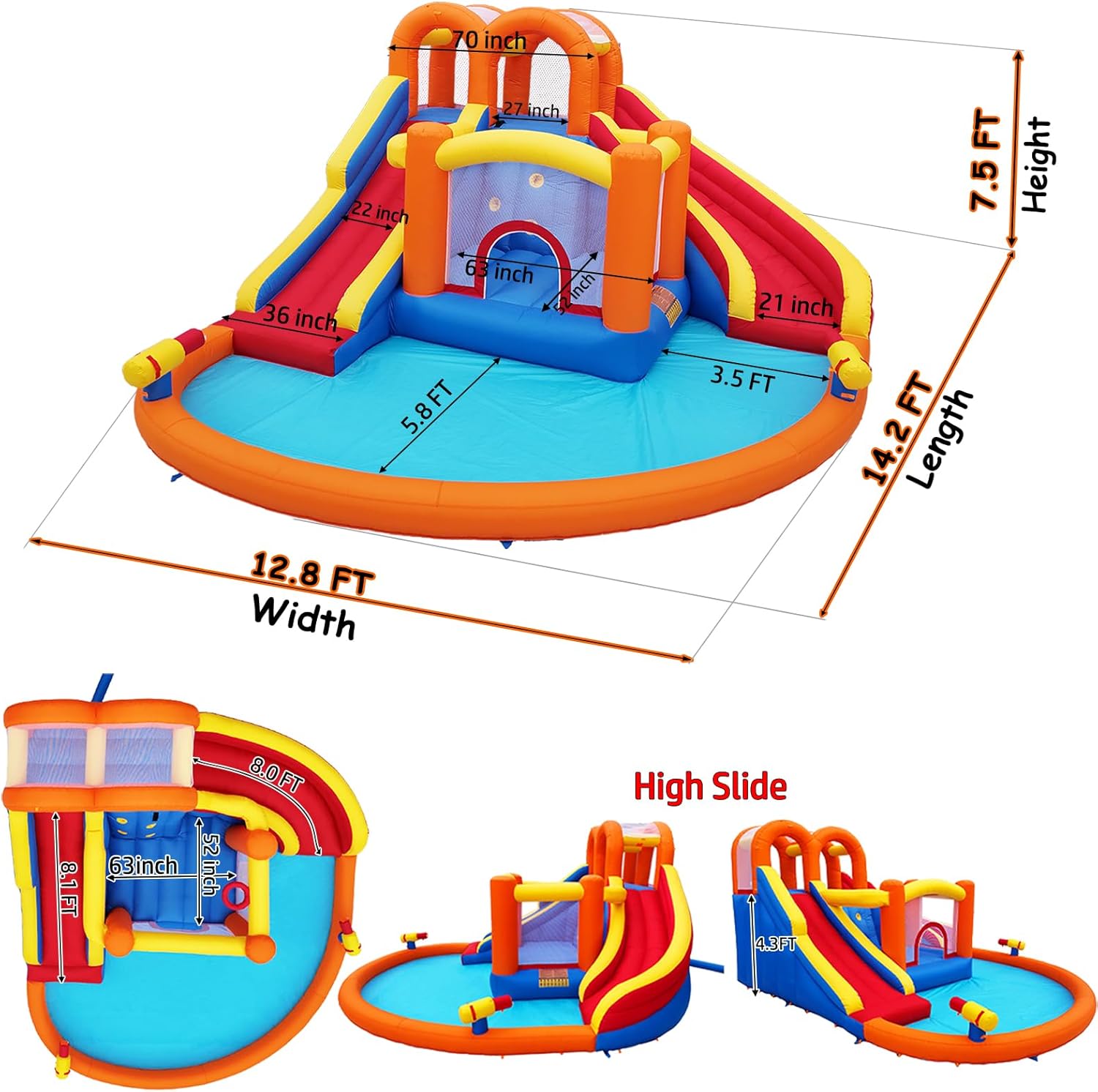 HuaKastro 14.2x12.8FT Inflatable Water Double Slides and Bounce House for Active Kids 3-12, Big Kids Backyard Water Park - Bounce, Climb, Slide & Splash for Big Fun at Party (Blower Included)