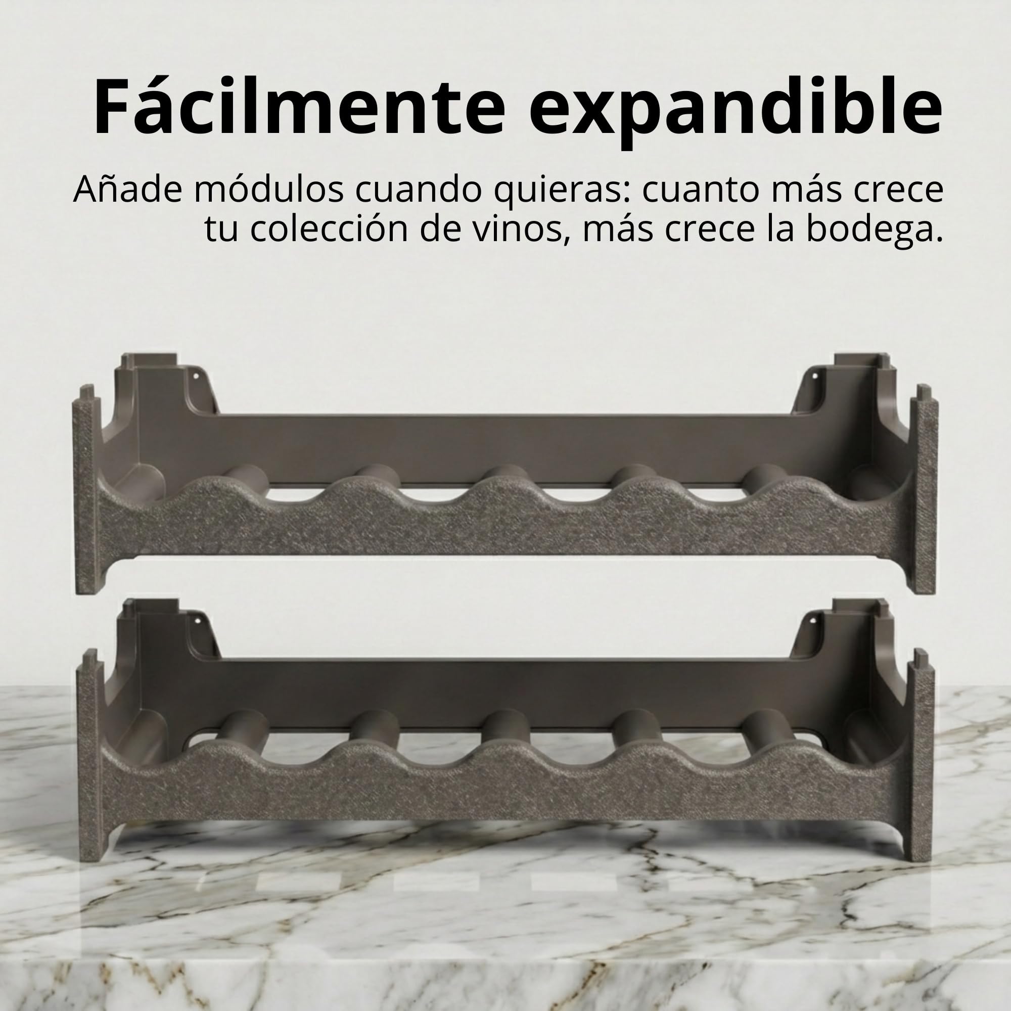 CookandSupply x TheWV Botellero Vino Plástico Modular Apilable, Vinoteca Efecto Piel Martillada, 6 Botellas por Módulo, Estantería Vinos Ahorra Espacio - Marrón Corten, 72 | CookandSupply x TheWV, estante para botellas modular apilable, armario 6 botellas