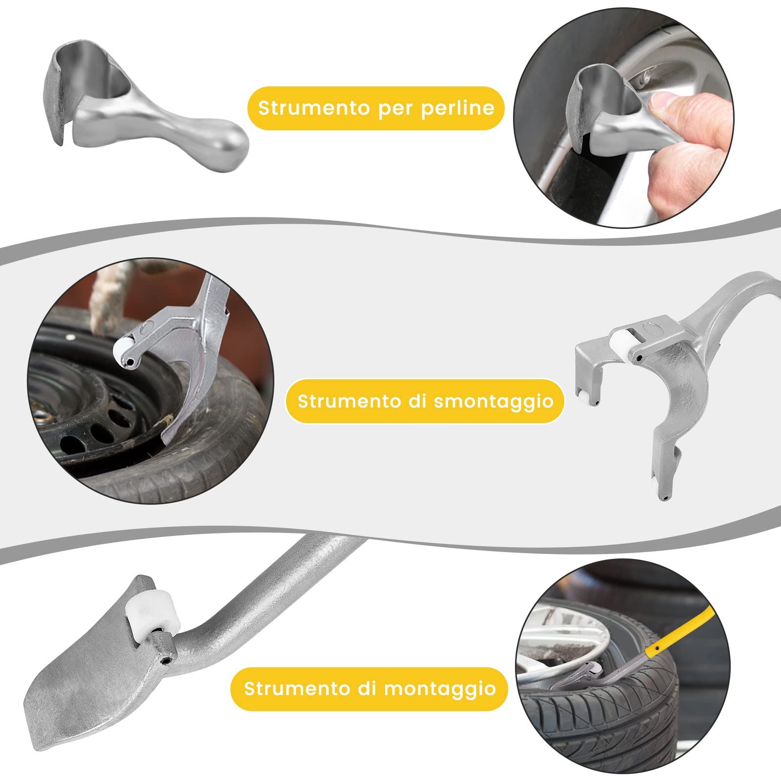 COSTWAY Strumento di Montaggio e Smontaggio Pneumatici Cambia Gomme da 44 cm a 62 cm, 3 PCS Strumenti Manuali con Supporto per Tallone in Acciaio per la Riparazione di Auto (Giallo)
