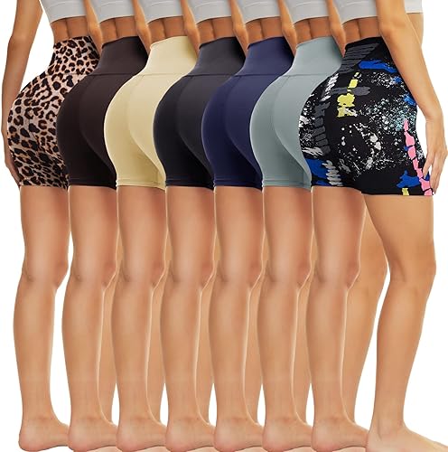 TNNZEET 7 Pack Biker Shorts for Women - 5''8''3'' High Waisted Workout Tummy Control Spandex Gym Shorts for Yoga Athletic