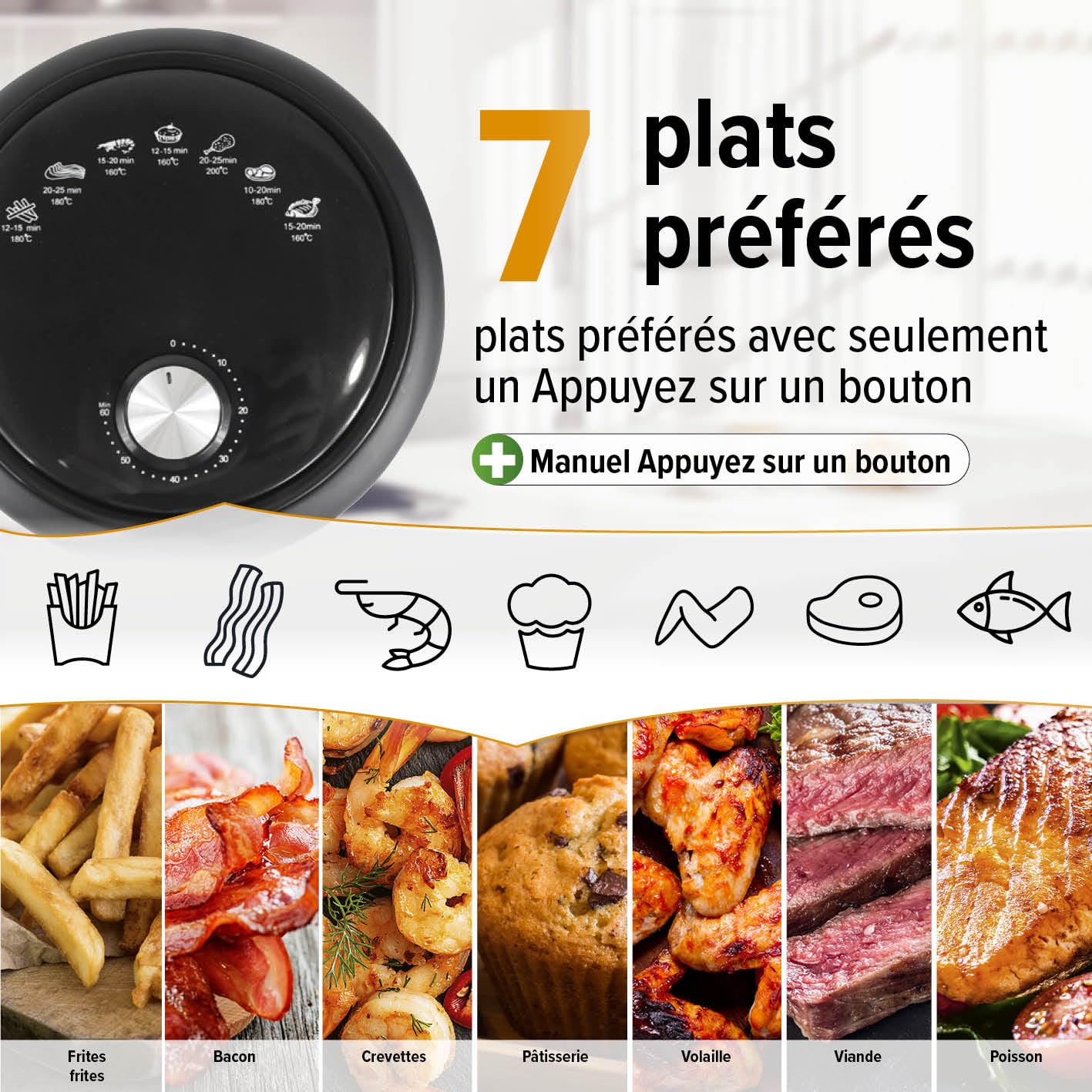 GOURMETmaxx Air Fryer de 2,3L | Friteuse à air chaud avec minuterie & écran tactile | 8 fonctions & 7 programmes | Frire à économie d'énergie & presque sans huile dans ce mini-four - 1000 W [Noir]