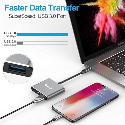Miniatura 4 de Tuwejia Adaptador multipuerto USB C a HDMI USB 3.1 Gen 1 Thunderbolt 3 a HDMI 4K Video Converter/USB 3.0 Hub Port PD Puerto de carga rápida con gran