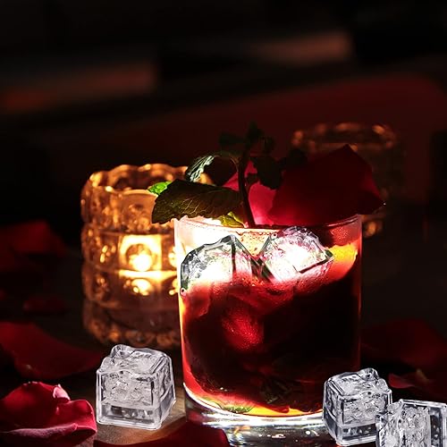 Miniatura 6 de Cubos de hielo iluminados para bebidas, 48 cubos de hielo LED blancos activados por líquido, brillan en la oscuridad, cubos de hielo impermeables