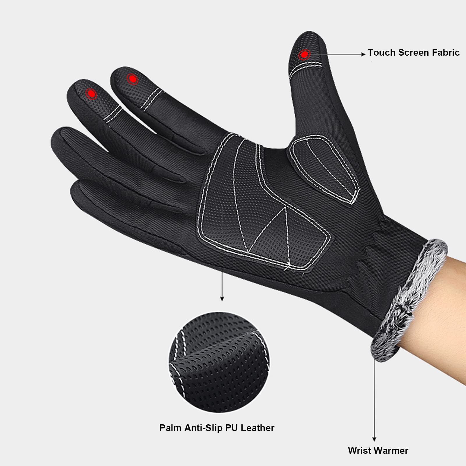 Guanti da Ciclismo All'aperto Guanti Invernali in Pile Polare Touch Screen Guanti da Bicicletta Scooter Antivento Impermeabili Guanti da Bici Caldi