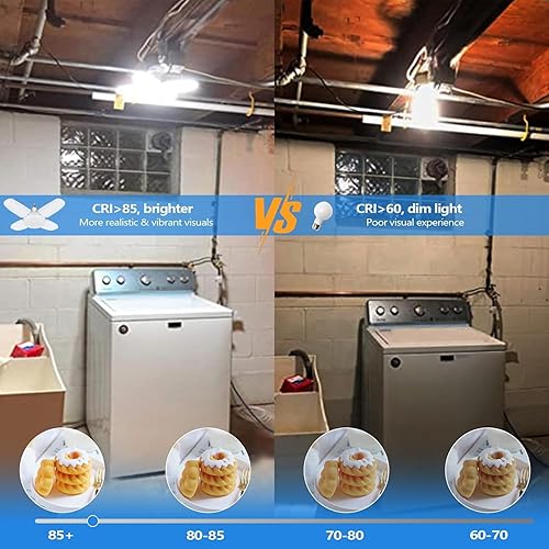 Miniatura 4 de Yiliaw Luz LED de garaje, paquete de 2 luces LED de 60 W con 4 paneles ajustables, bombillas de garaje atornillables 6500K 8000LM luz diurna