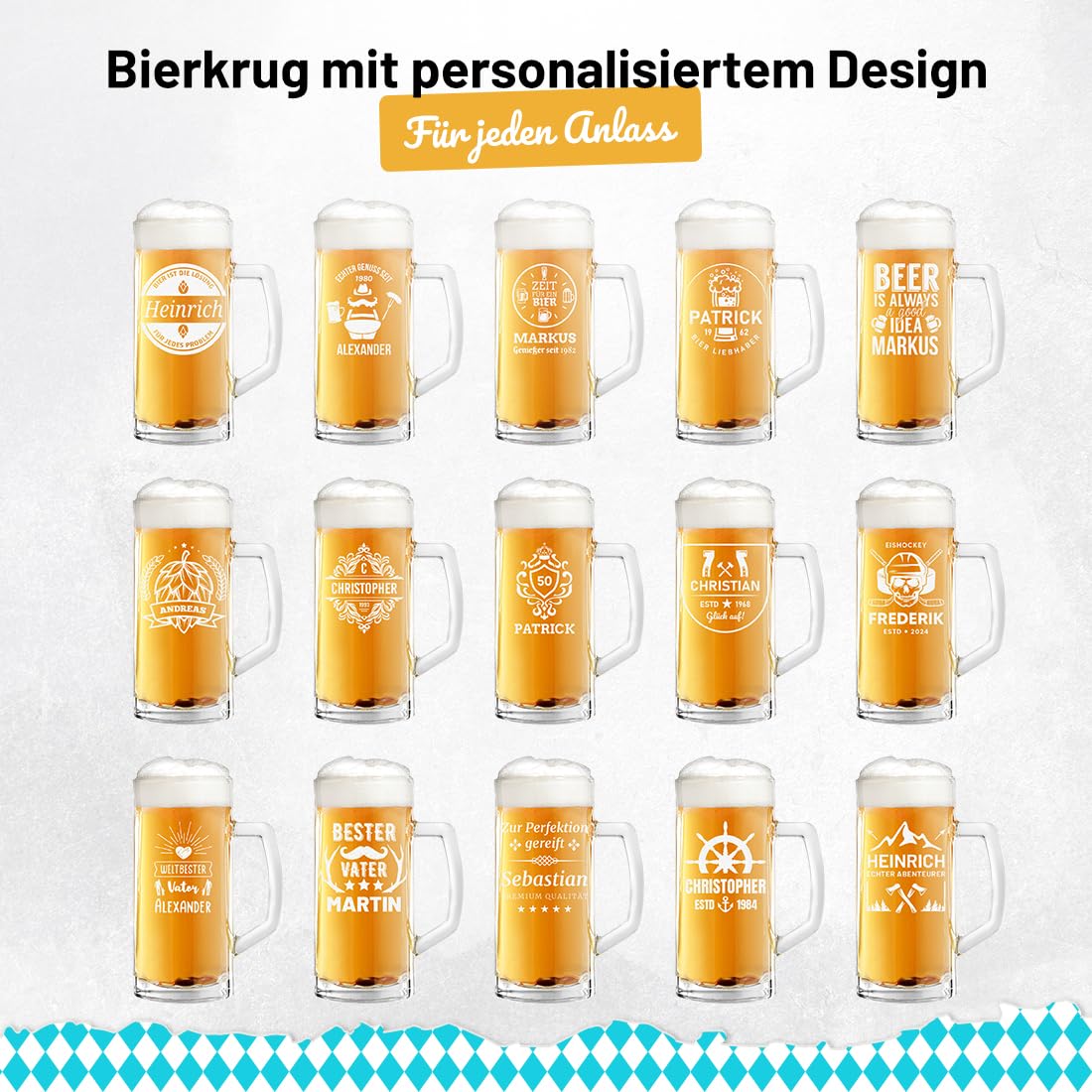 Bierkrug Personalisiert mit Gravur eines Namens und Jahreszahl im Ährenkranz – Bierseidel Geschenk-Idee zum Geburtstag - Motiv zum Geburtstag 0,5l