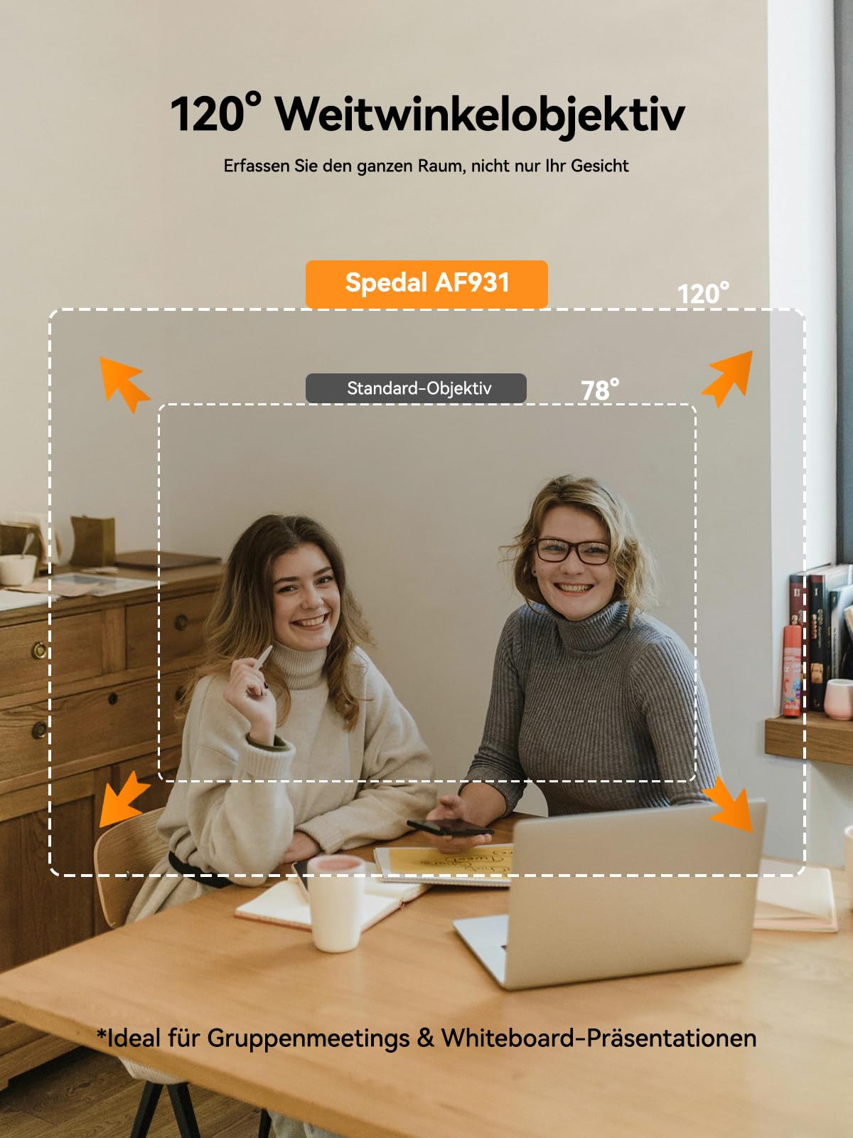 Spedal 4K Webcam mit Stativ und Mikrofon, 120 Grad Weitwinkel PC Kamera mit Fernbedienung und Zoom, Autofokus UHD USB-C Streaming Kamera für Laptop & Mac, Videokonferenz, Videoanrufe, Teams, Zoom