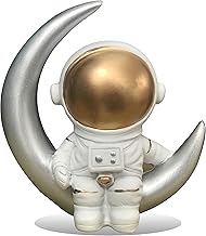 Astronaut Figurine, Moon Astronaut Cake Toppers Statue Decor, Resin Spaceman Figure for Astronaut Cake Topper Desktop Ornaments Space Crafts Gift(Silver)