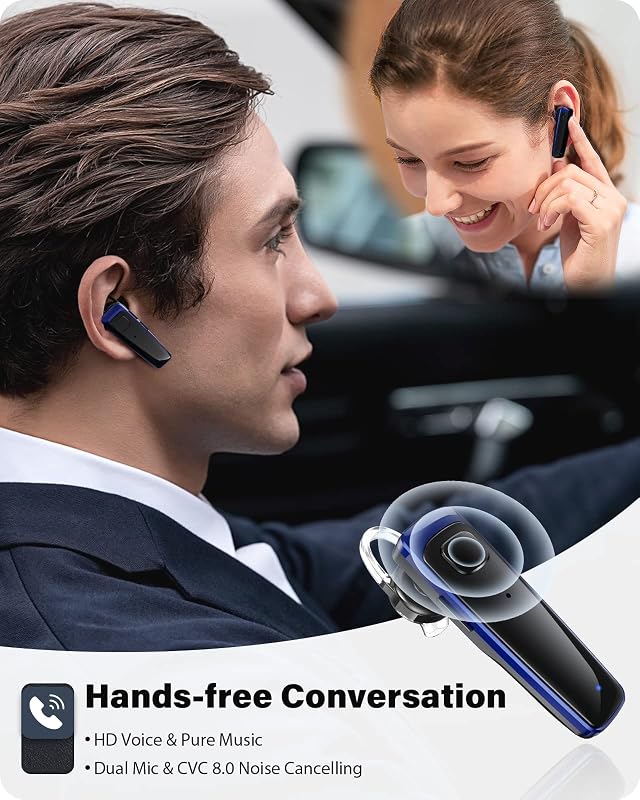 ADADPU Bluetooth Headset - V5.0 Wireless Handsfree Earpiece Built-in Dual Mic Noise Cancelling, 10 Days Standby 16Hrs HD Talktime Ultralight Headset for iPhone Android Samsung Laptop(Blue) image 2