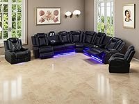 Vista 44 de Juego de sofá de cuero transpirable con puerto USB, 5 sofás seccionales reclinables en forma de L y 2 sillas, juego de sofá seccional reclinable