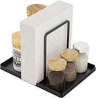 LSK Black Metal Napkin Holder with Salt & Pepper Shaker Caddy - Tabletop Dispenser for Kitchen, Dining & Picnics