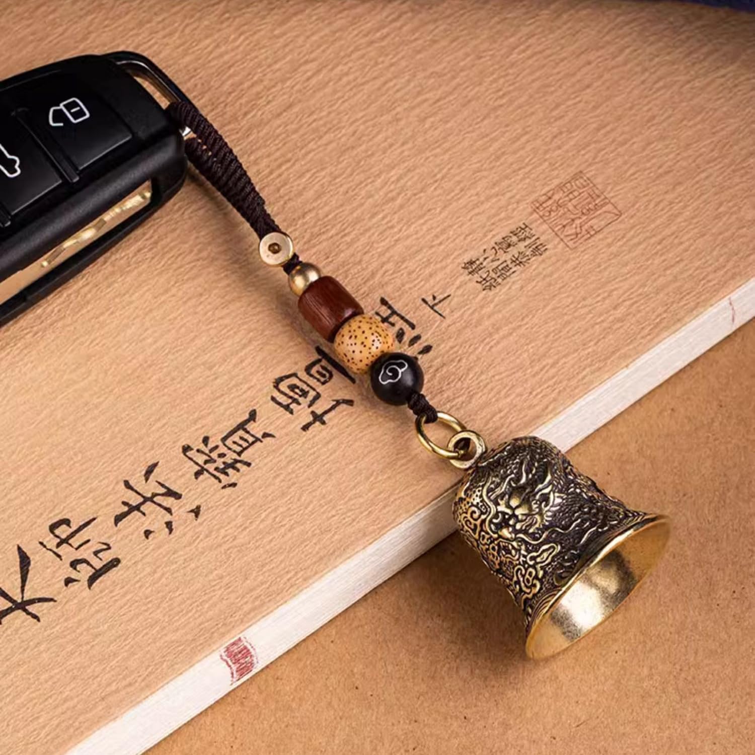 Brass Decorative Bells Keychain with Dragon Pattern, Hanging Lucky Bell for Car Keys or Backpack as Good Luck Charms image 3