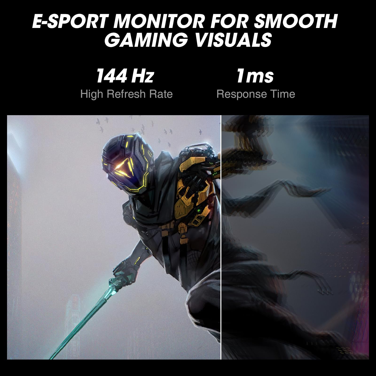 KOORUI Monitor Gaming 27", Display VA, 2560x1440 (WQHD 2K), 1ms, Adaptive Sync, 144hz, (1*HDMI 2.0, 1*HDMI 1.4, 1*DisplayPort 1.2 Audio Out), Nero