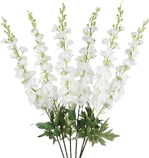 White Delphinium Artificial Flowers 6PCS 40.55" Long Stem Silk Larkspur Snapdragon Flowers for Tall Vase for Home Wedding Table Decor(White)
