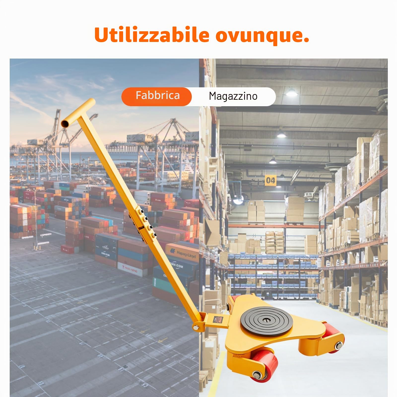 VEVOR Pattini a Rotelle per Trasporto di Carichi Pesanti Capacità Carico Max. 3 Tonnellate, Pattini in Acciaio al Carbonio Piattaforma Antiscivolo Rotazione da 360° con Maniglia da Magazzino Officina