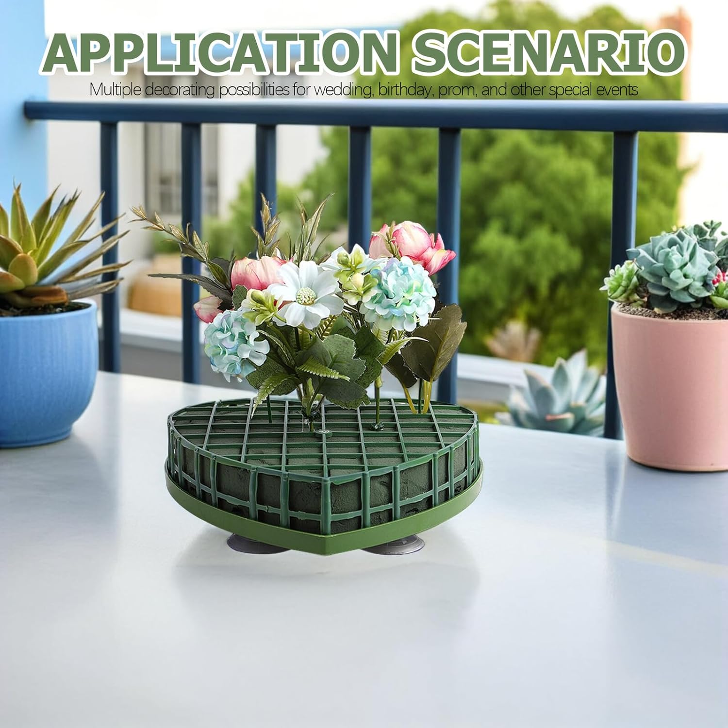 Anneome 4Pcs Heart-Shaped Floral Foam Blocks with Suction Cups for Car Head Flower Decorations DIY Wedding Birthday Floral Arrangement Mud
