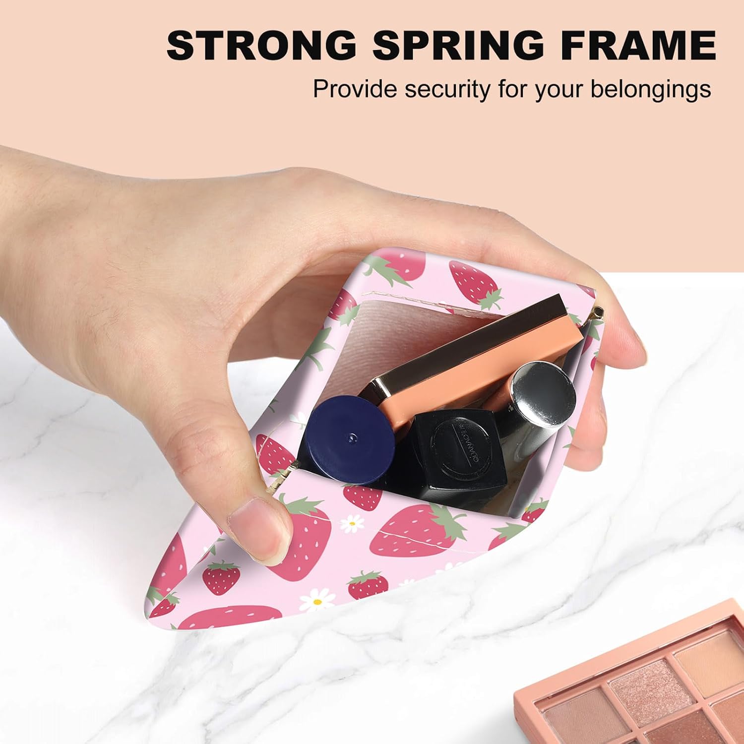 2Pcs PU Leather Small Squeeze Coin Purse Pouch Mini coin Bag Unique And Cute Wallet Cosmetic Bags Change Bag For Women Girls Men （Pink Strawberry image 5