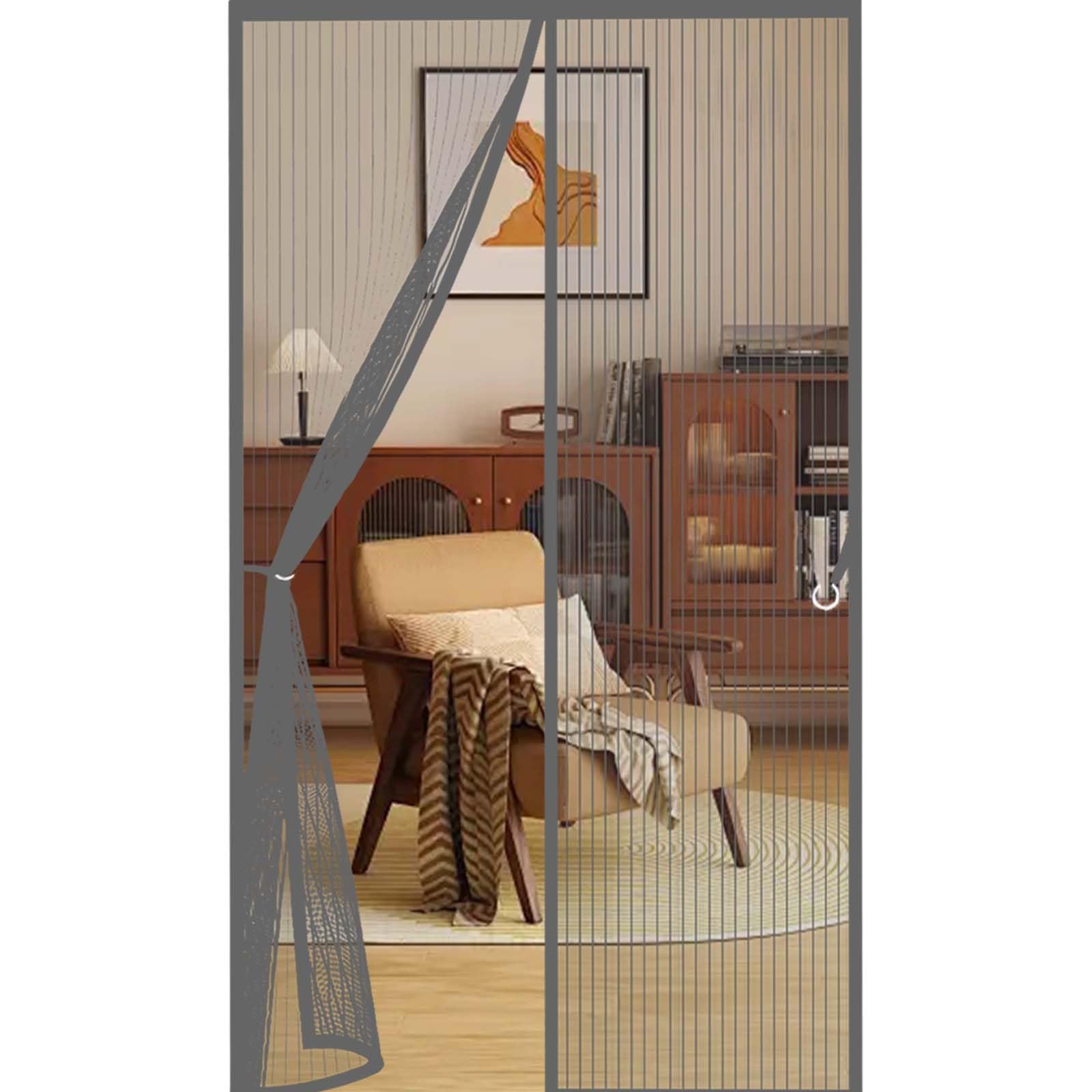 Fly Curtains 145 x 216 cm Durable, Keeps Bugs Out, Kid and Pet Friendly Screen Doors with Magnets Hundreds of Sizes, Lets Fresh Air in, Grey